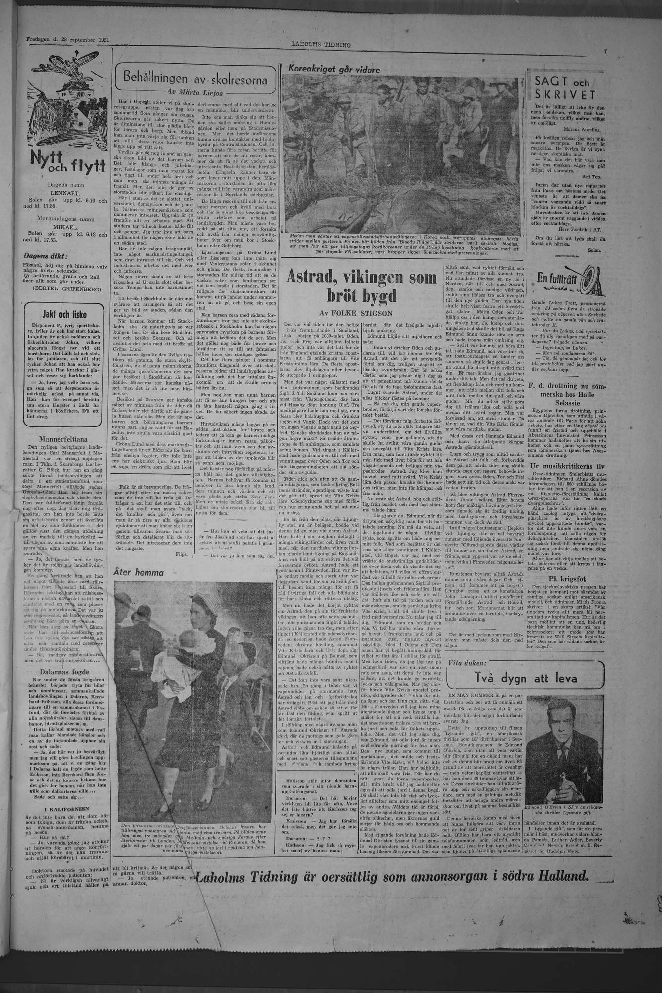 Laholms Tidning Fredag 28 september 1951, sida 7