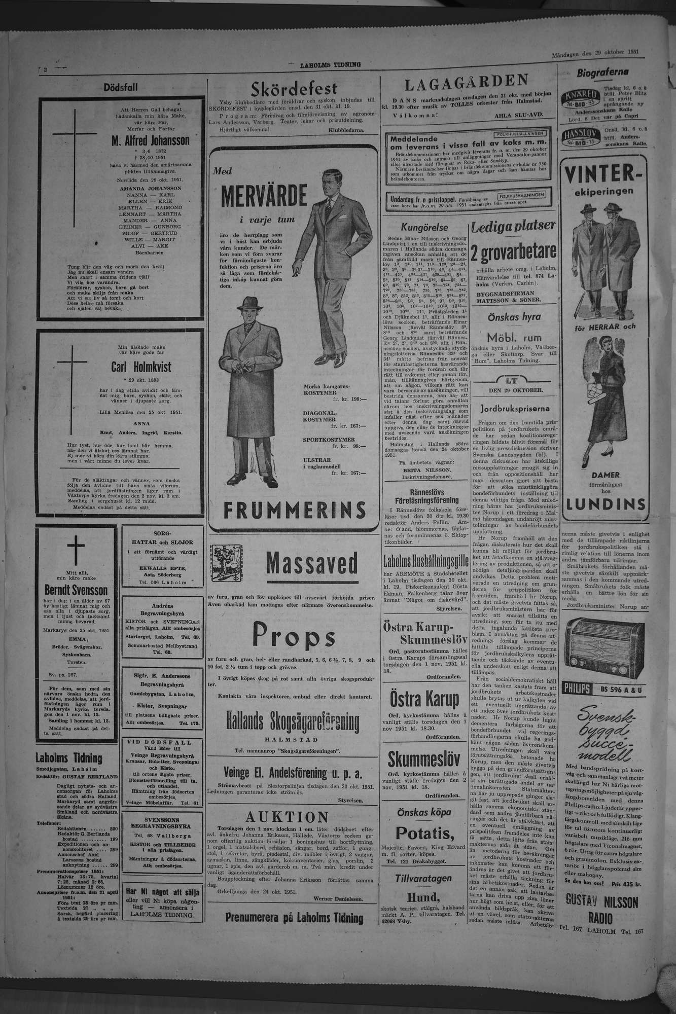 Laholms Tidning Måndag 29 oktober 1951, sida 2