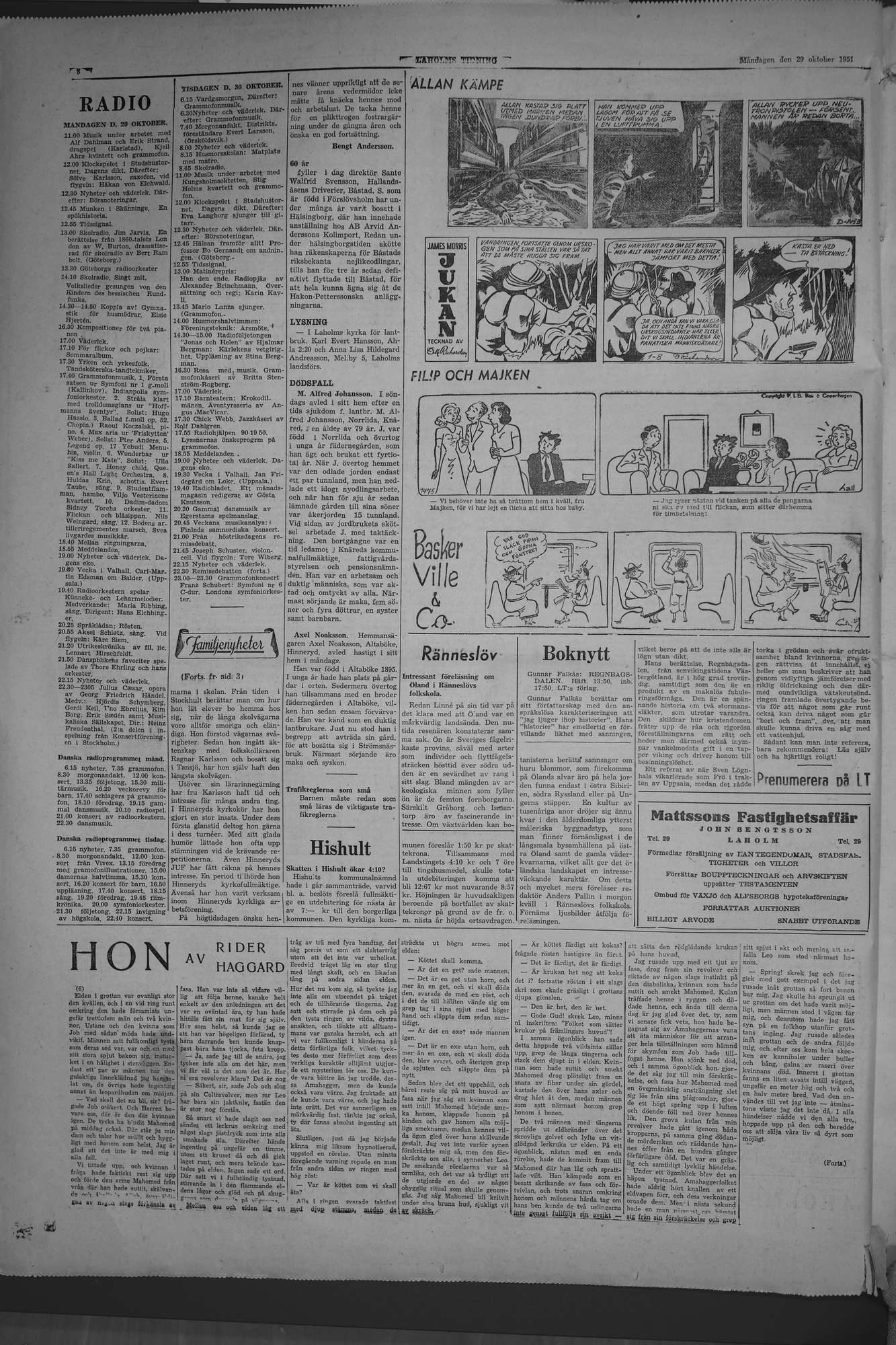 Laholms Tidning Måndag 29 oktober 1951, sida 8