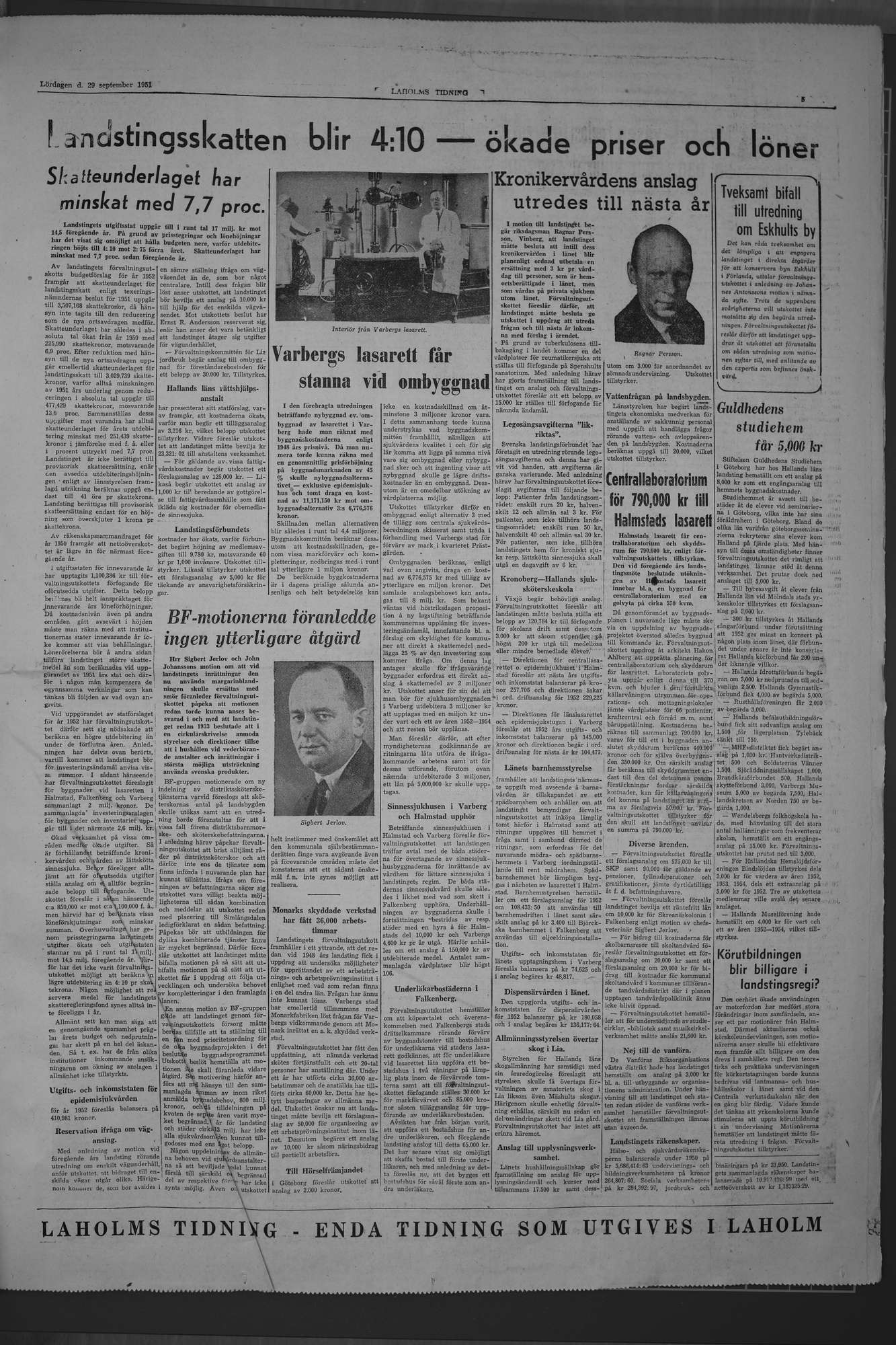 Laholms Tidning Lördag 29 september 1951, sida 5