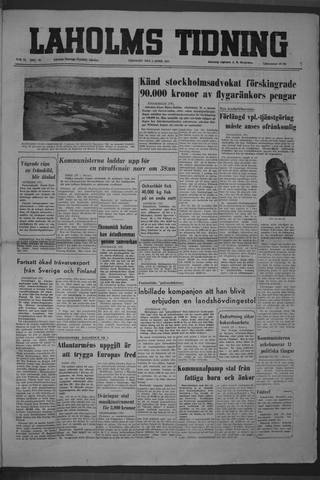 Förstasidan, Tisdag 3 april 1951