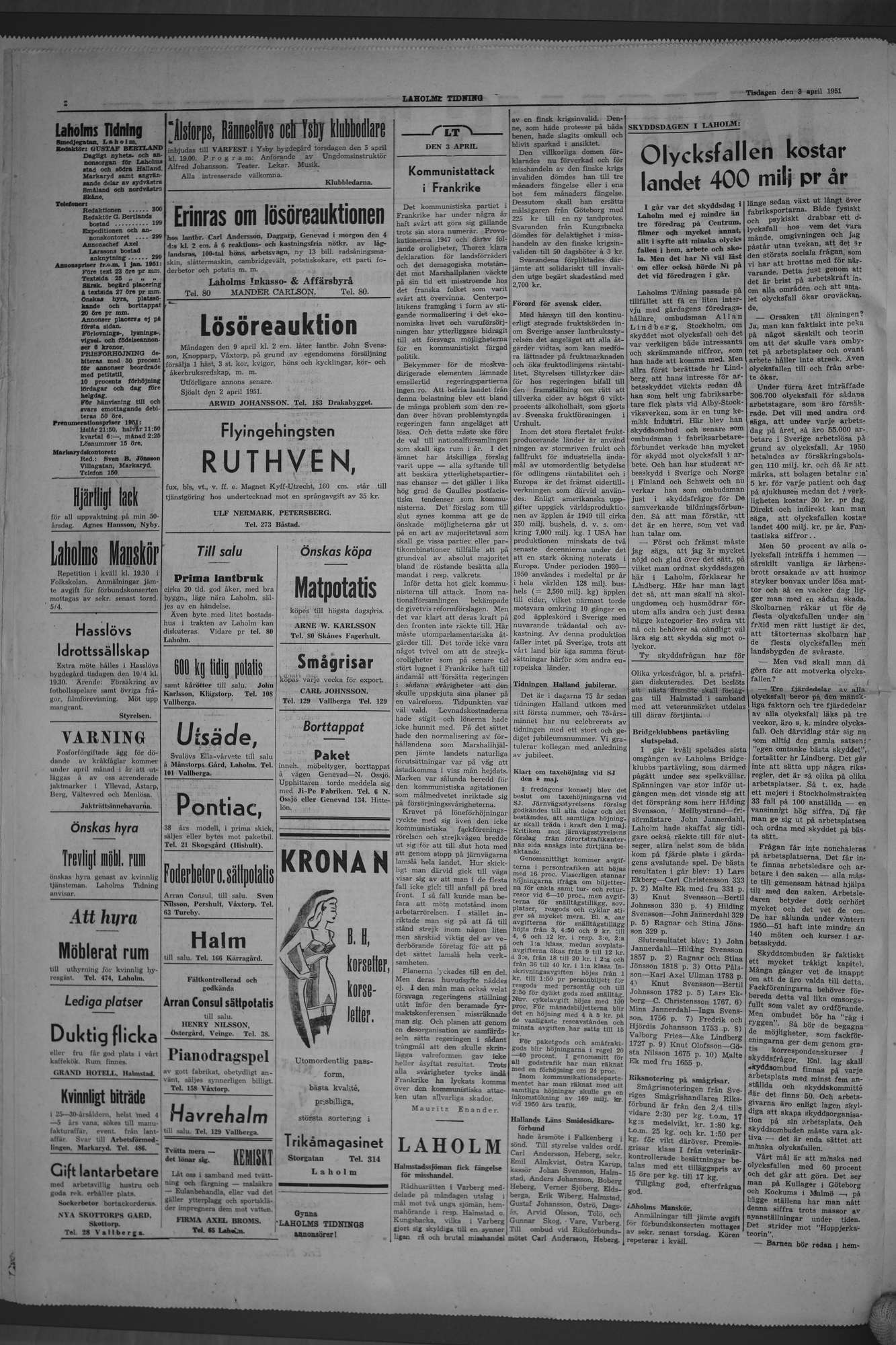 Laholms Tidning Tisdag 3 april 1951, sida 2