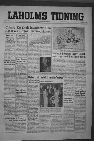 Förstasidan, Fredag 3 augusti 1951