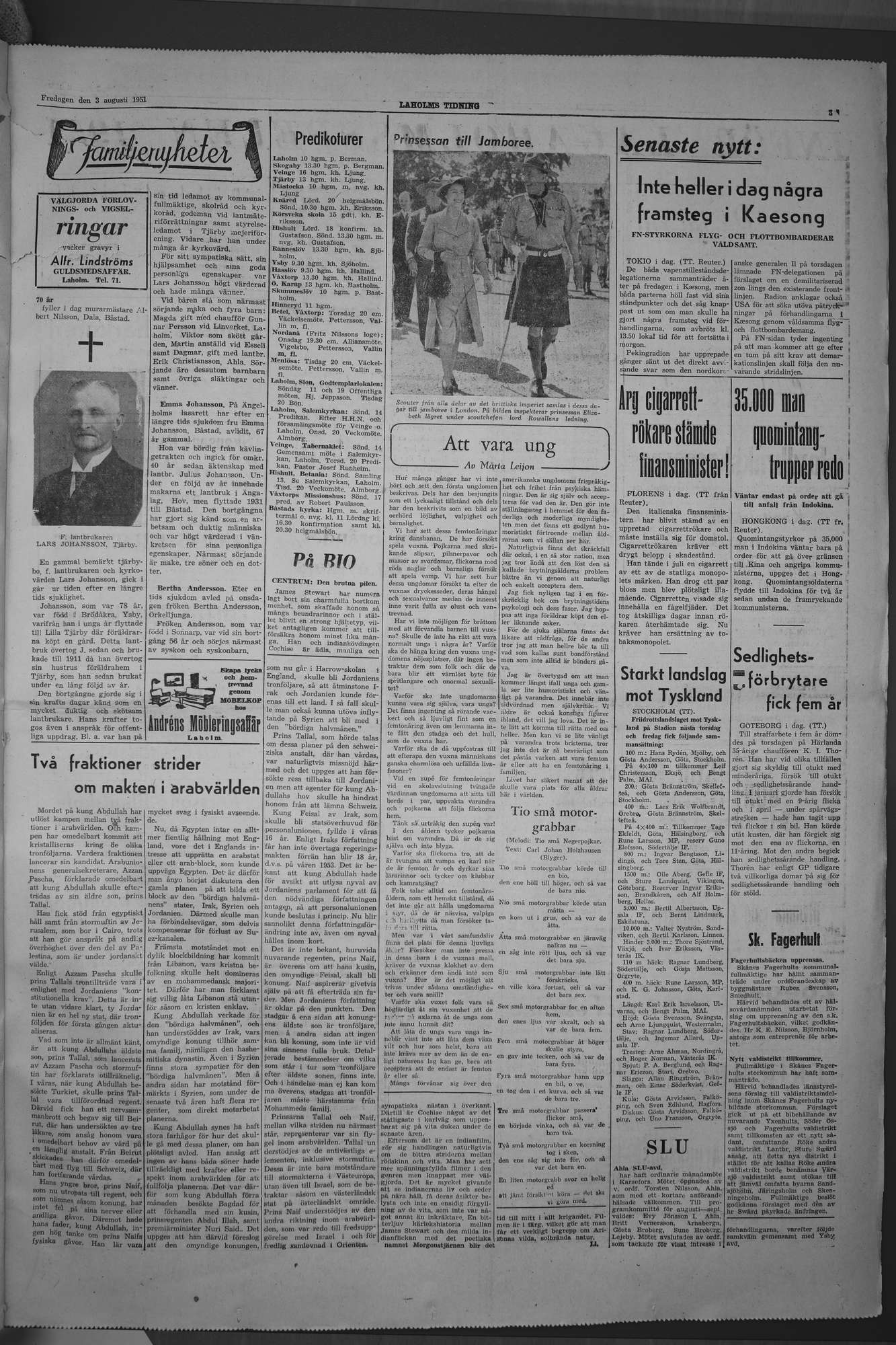 Laholms Tidning Fredag 3 augusti 1951, sida 3