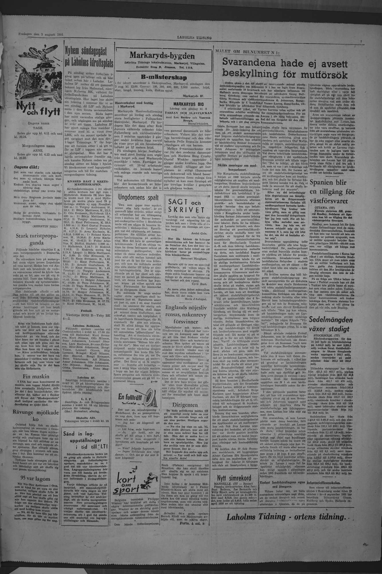 Laholms Tidning Fredag 3 augusti 1951, sida 7