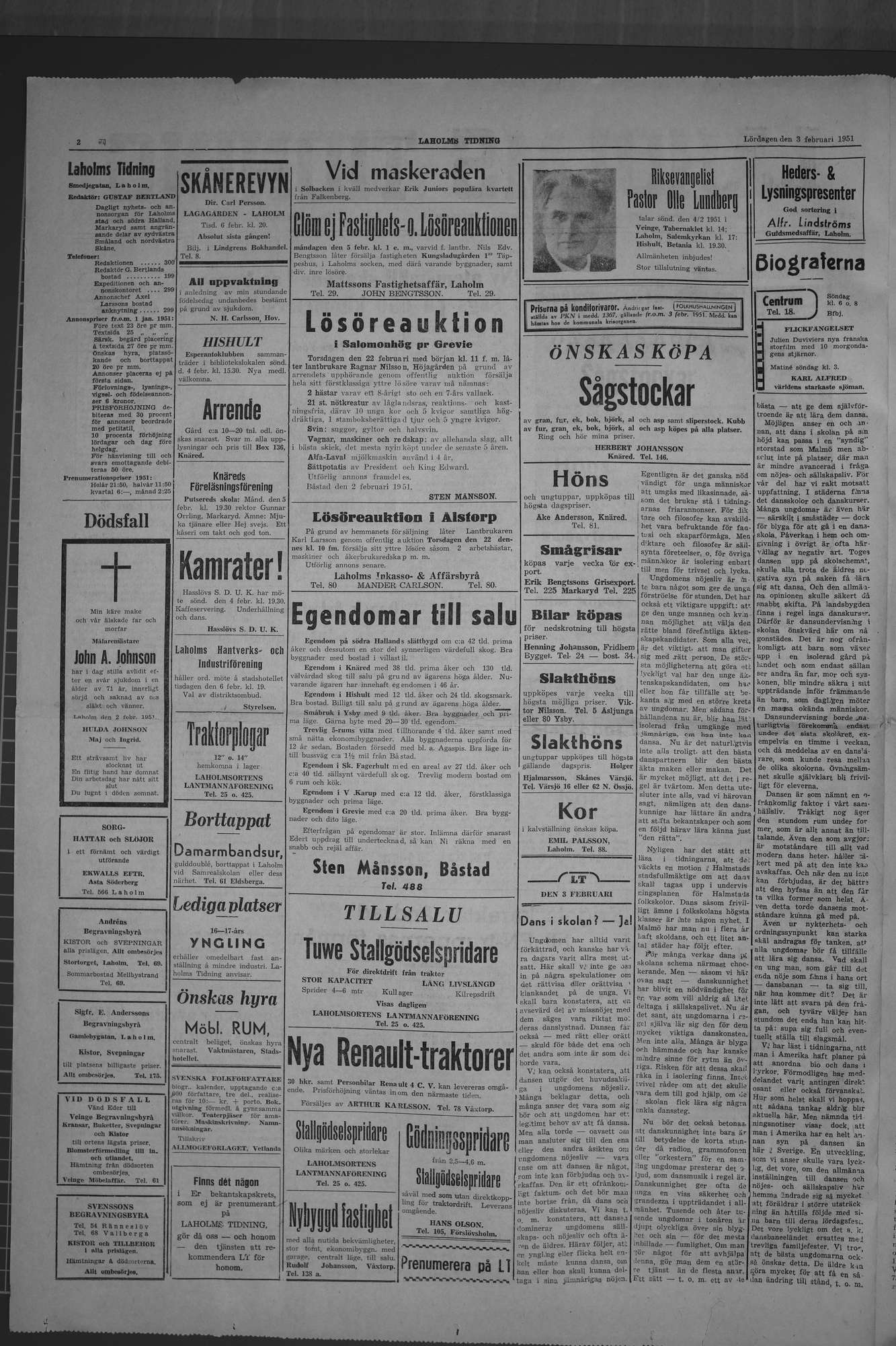 Laholms Tidning Lördag 3 februari 1951, sida 2