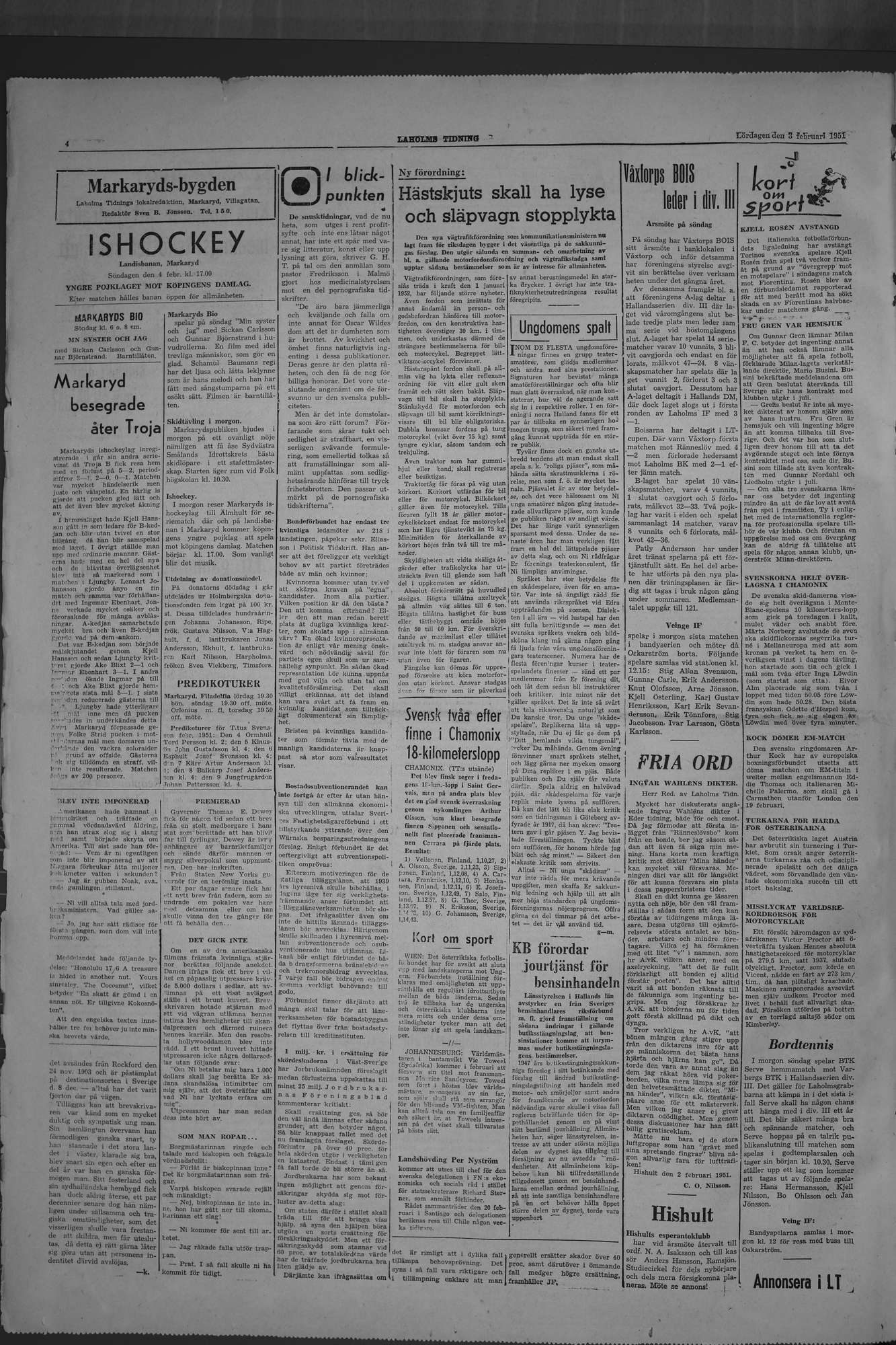 Laholms Tidning Lördag 3 februari 1951, sida 4