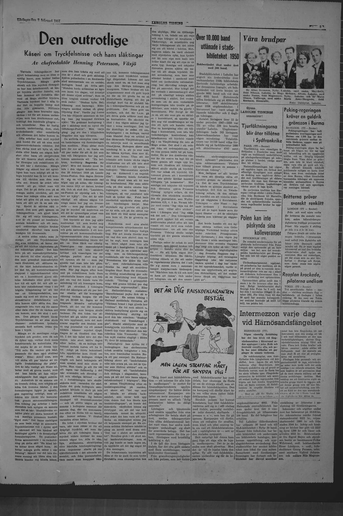 Laholms Tidning Lördag 3 februari 1951, sida 5