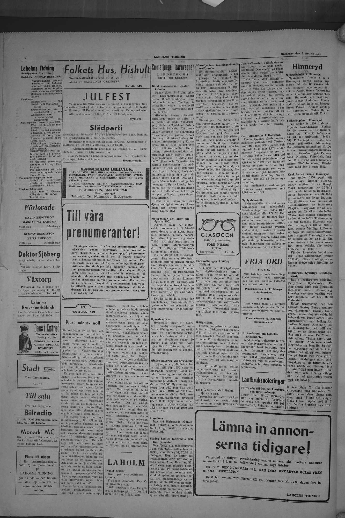 Laholms Tidning Onsdag 3 januari 1951, sida 2