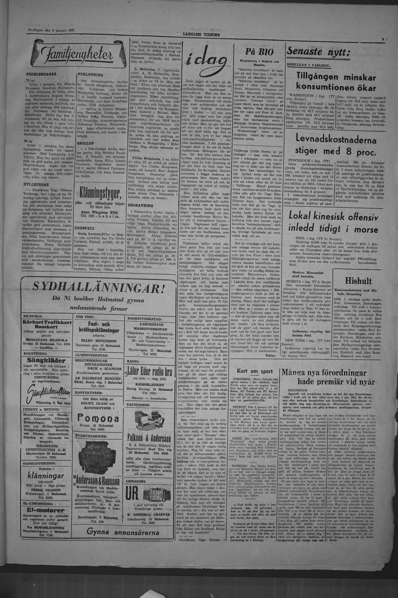 Laholms Tidning Onsdag 3 januari 1951, sida 3