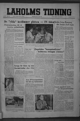 Förstasidan, Tisdag 3 juli 1951