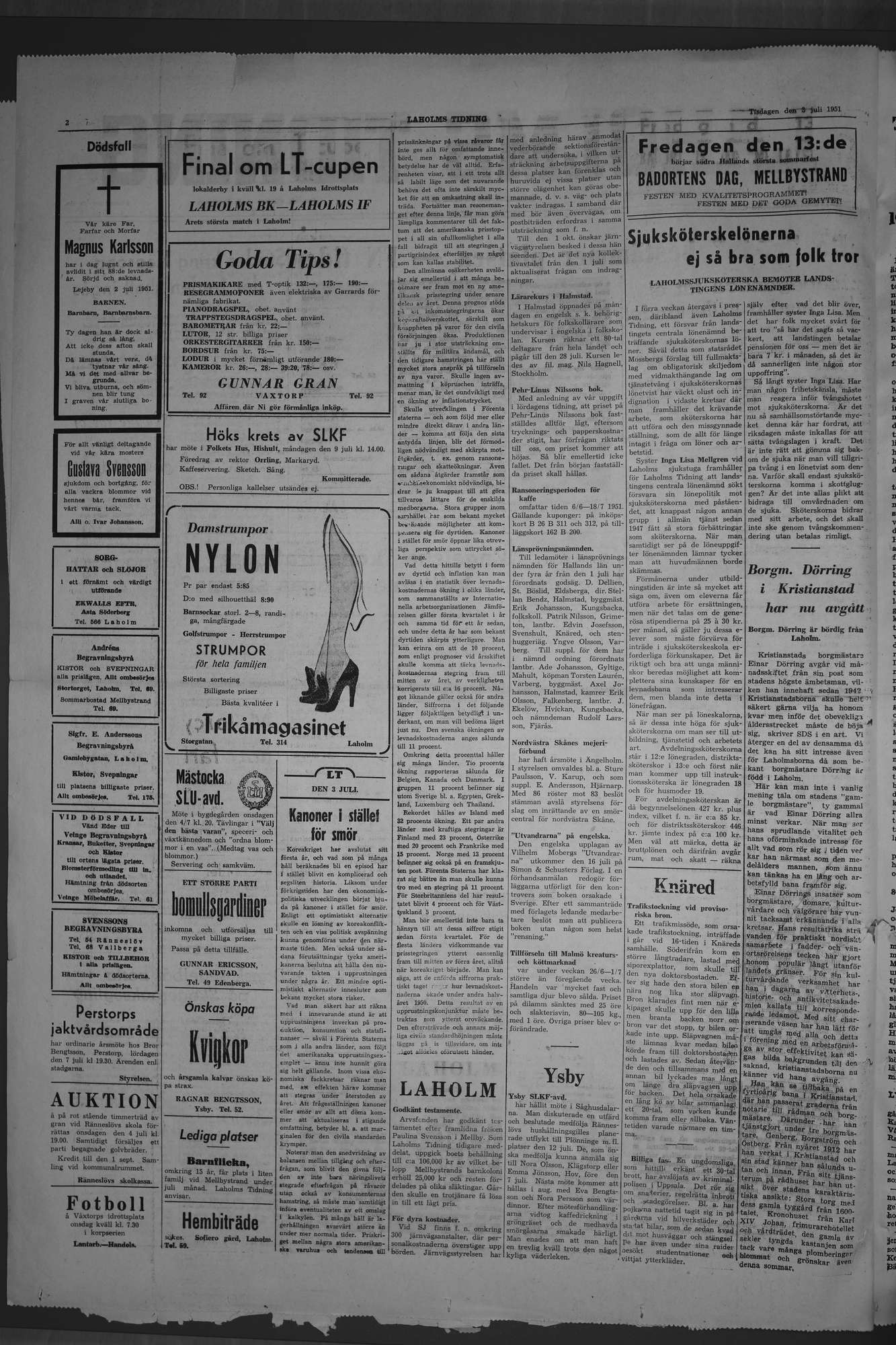Laholms Tidning Tisdag 3 juli 1951, sida 2