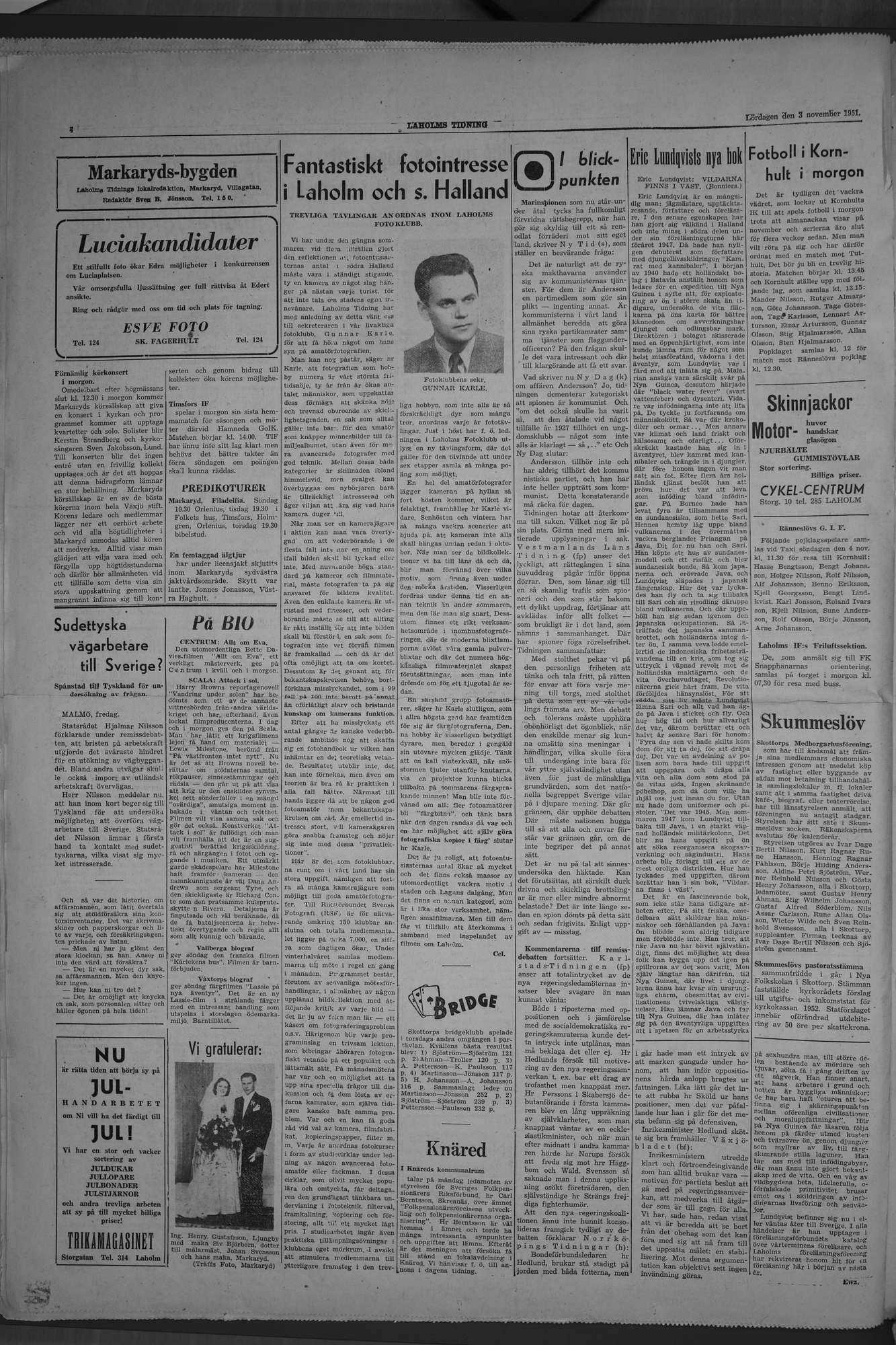 Laholms Tidning Lördag 3 november 1951, sida 4