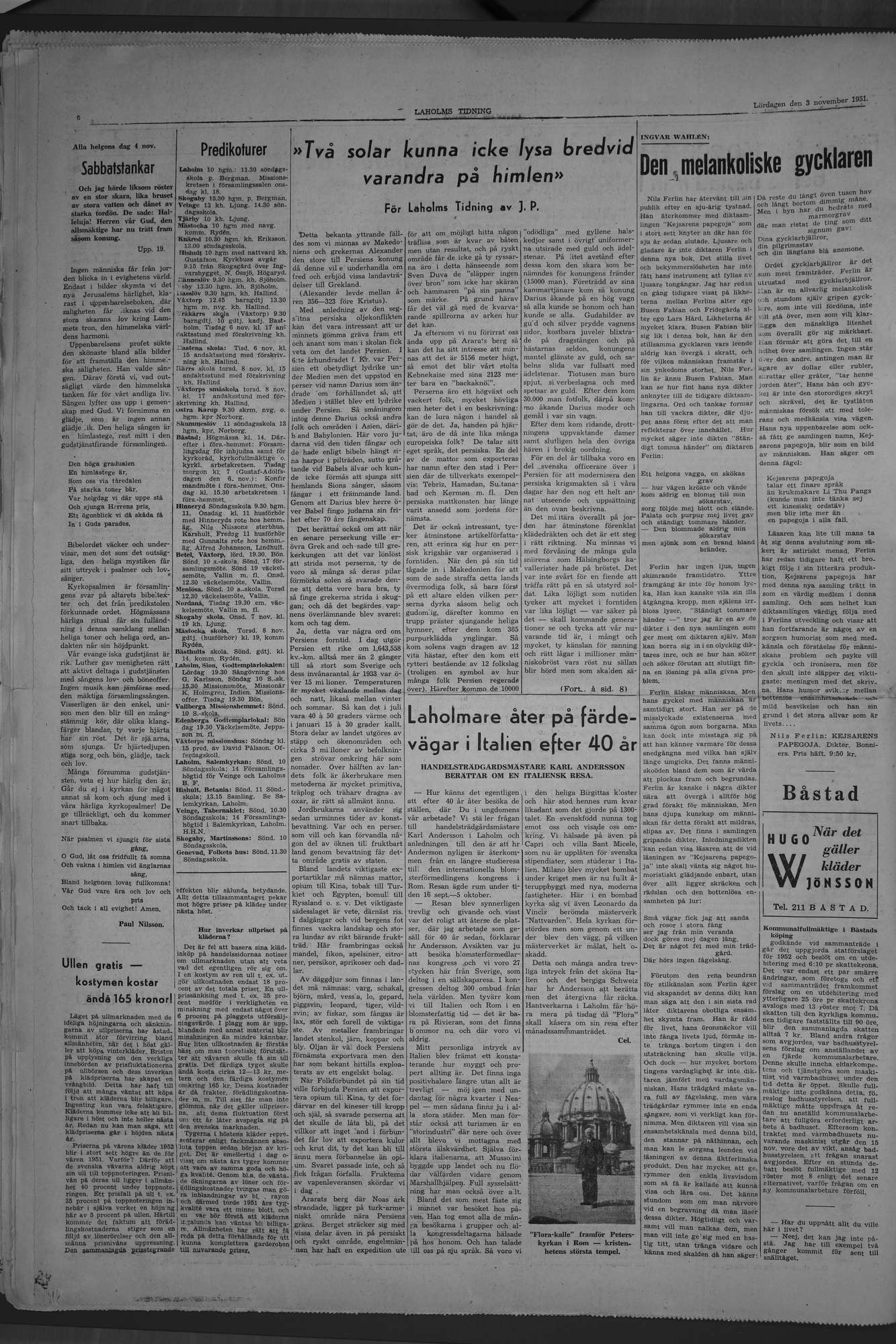 Laholms Tidning Lördag 3 november 1951, sida 6