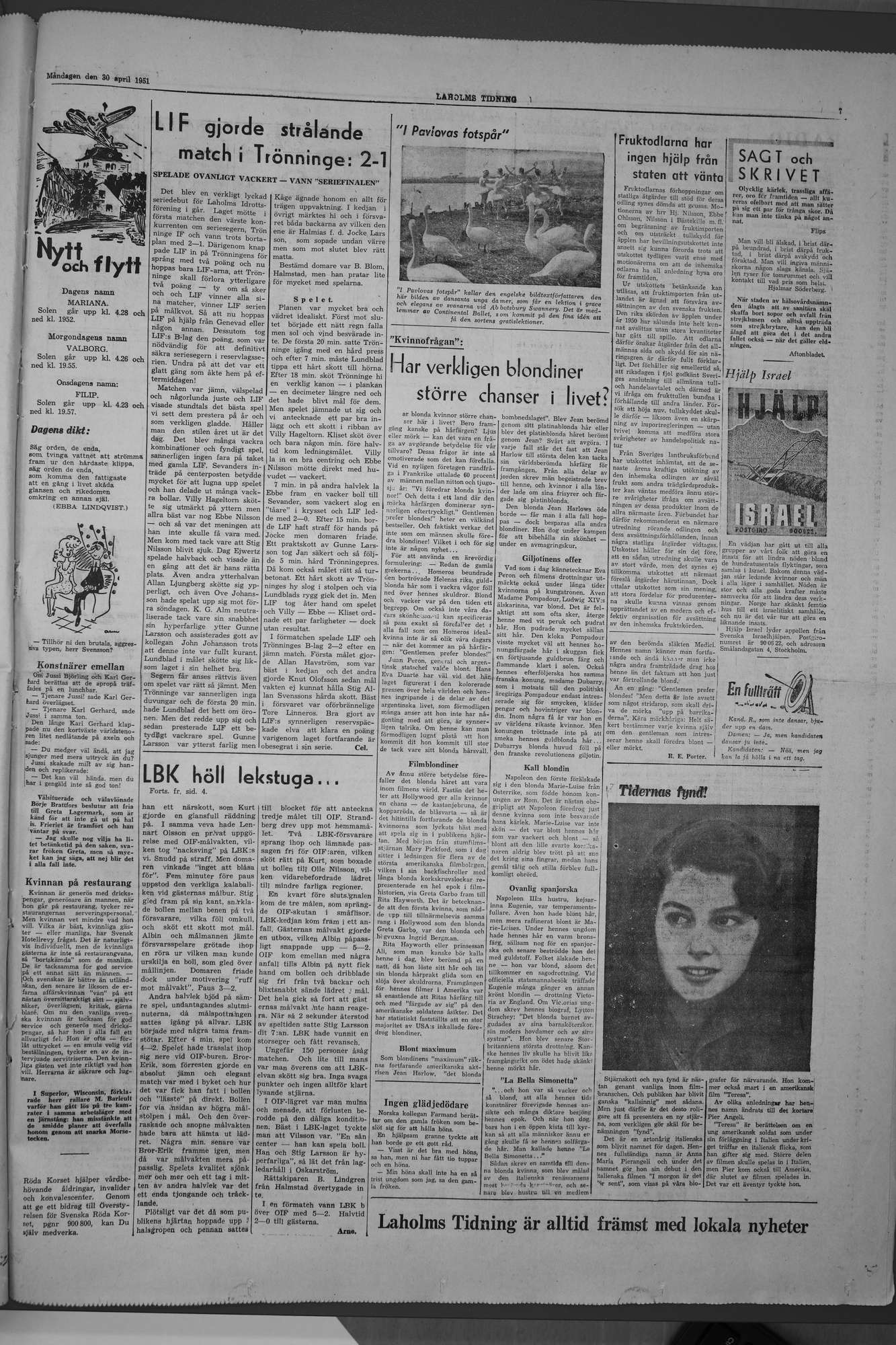 Laholms Tidning Måndag 30 april 1951, sida 7