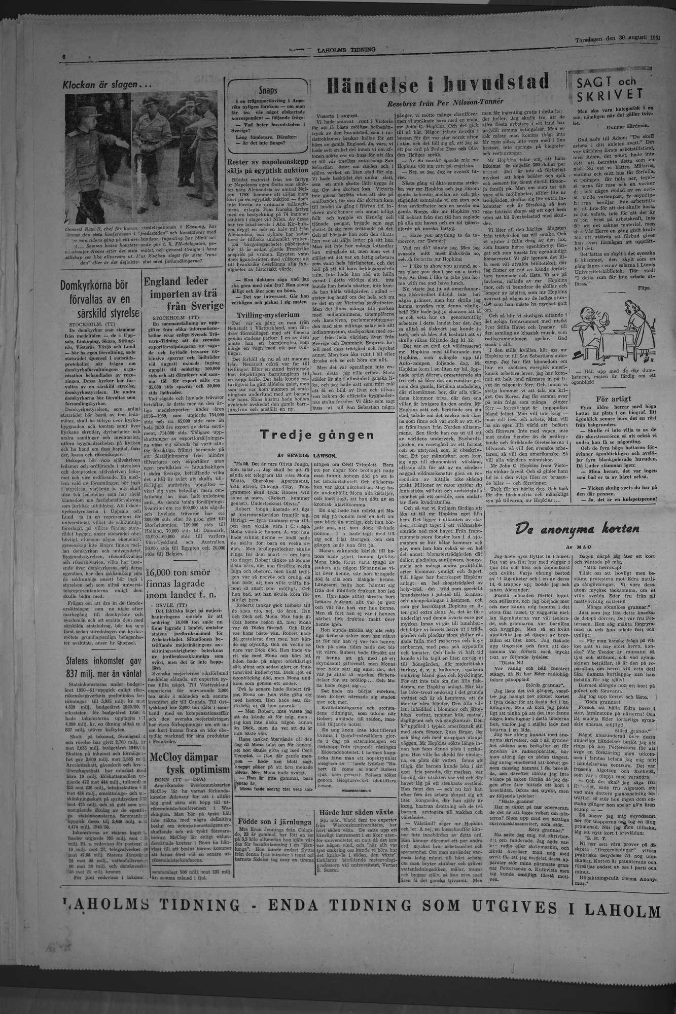 Laholms Tidning Torsdag 30 augusti 1951, sida 6