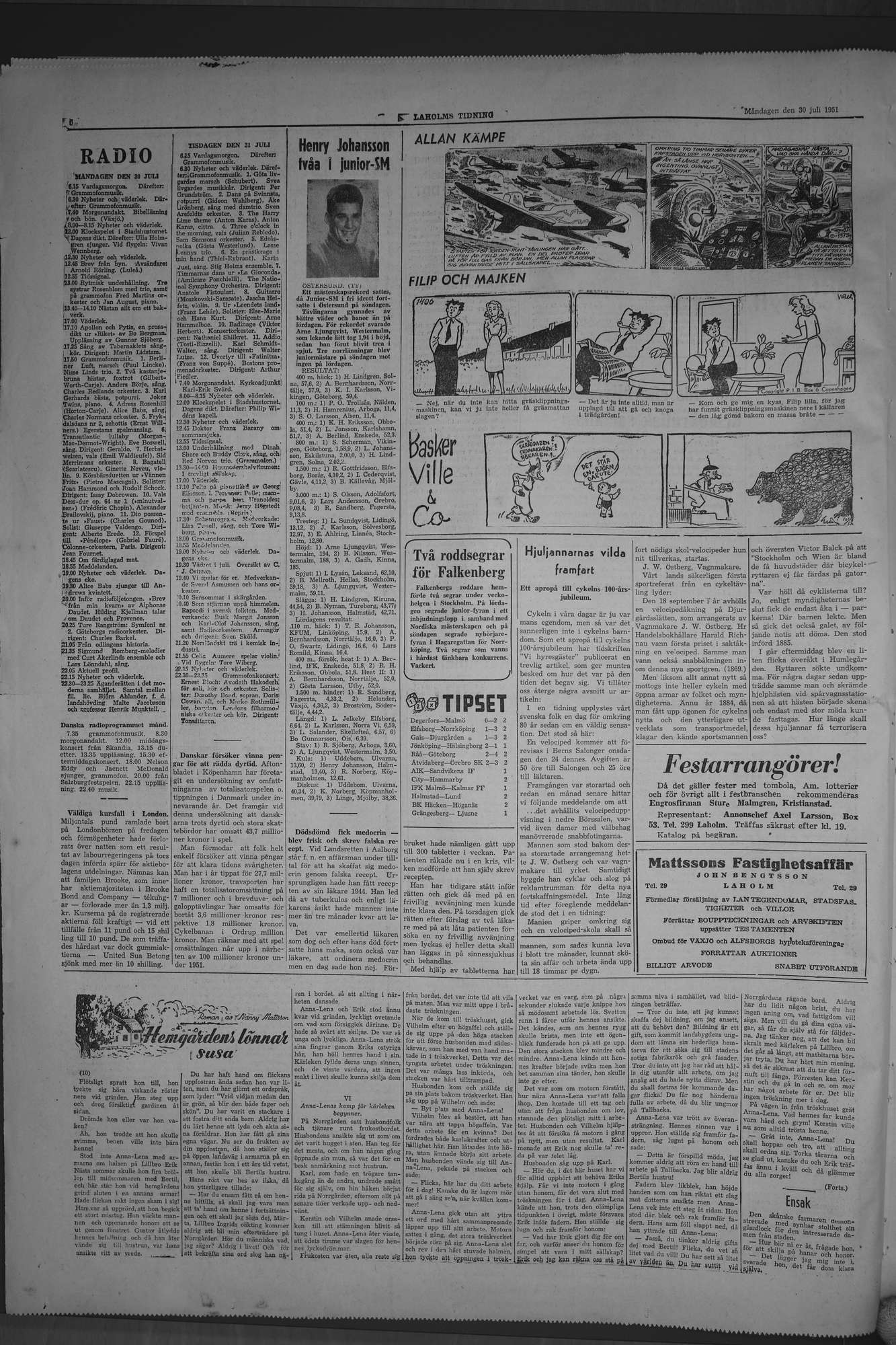 Laholms Tidning Måndag 30 juli 1951, sida 6