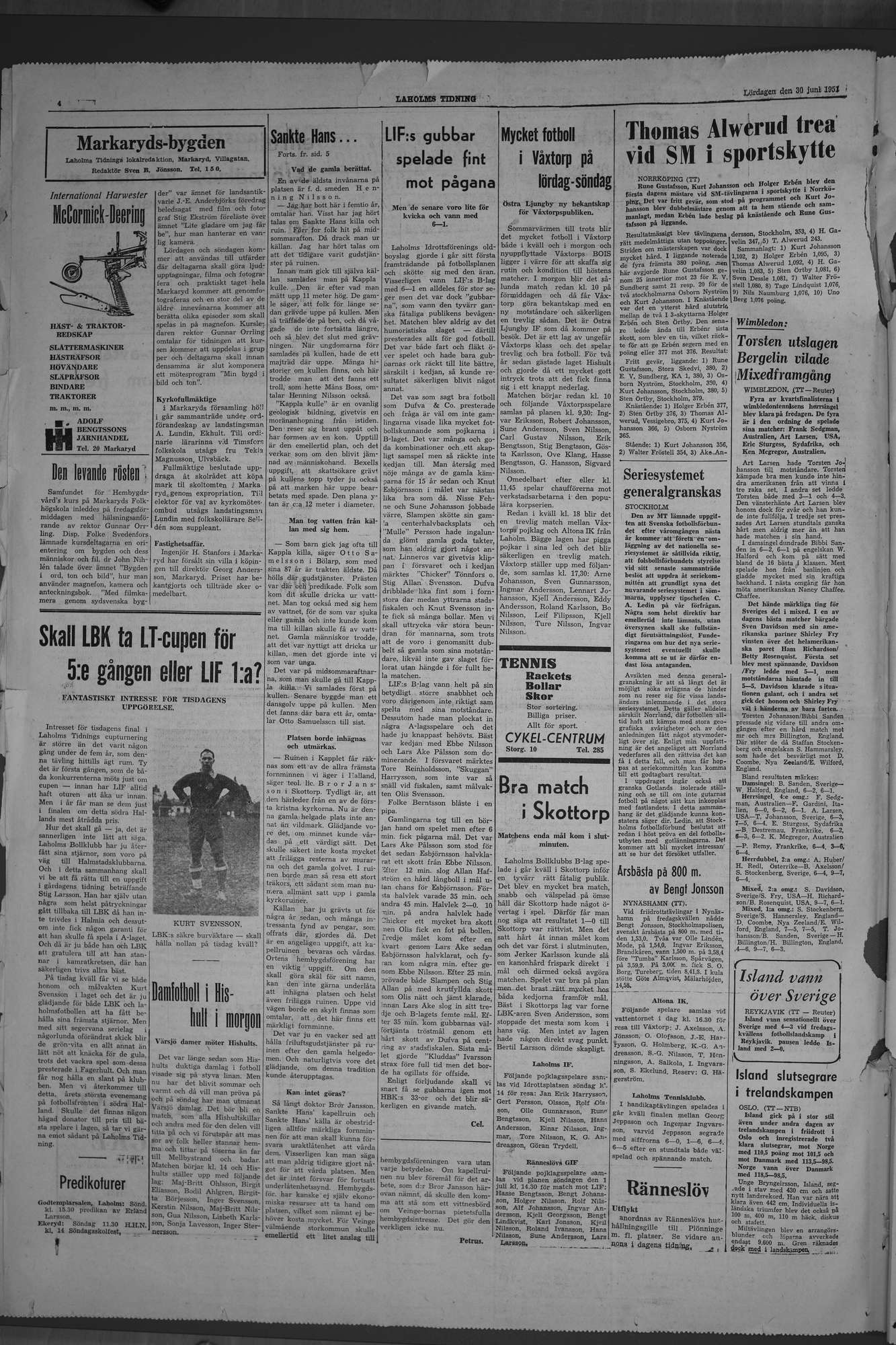Laholms Tidning Lördag 30 juni 1951, sida 4