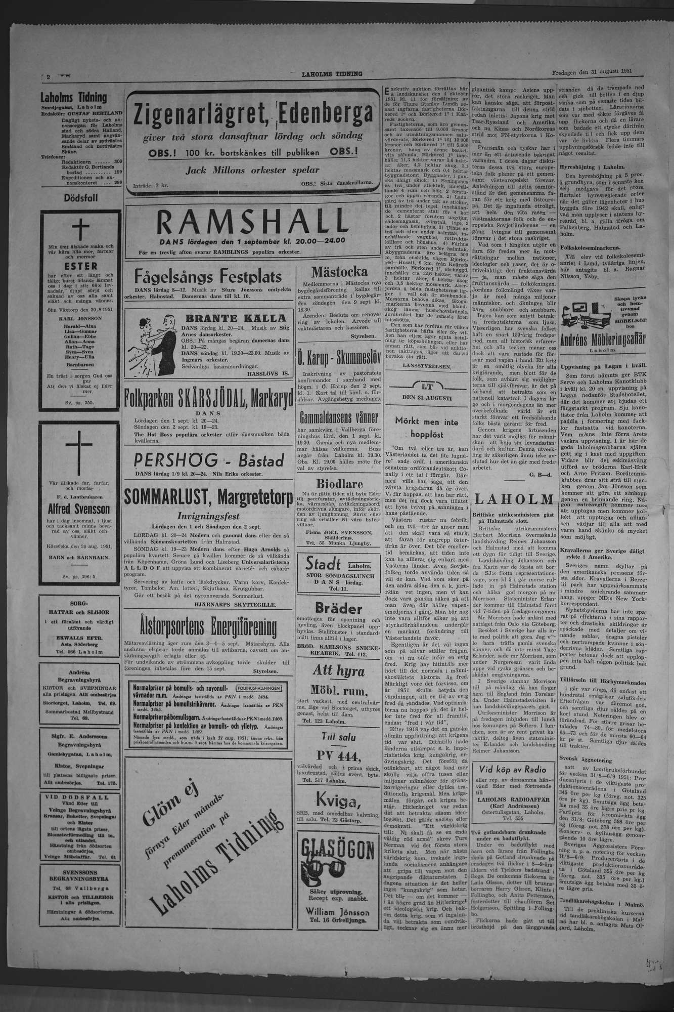 Laholms Tidning Fredag 31 augusti 1951, sida 2