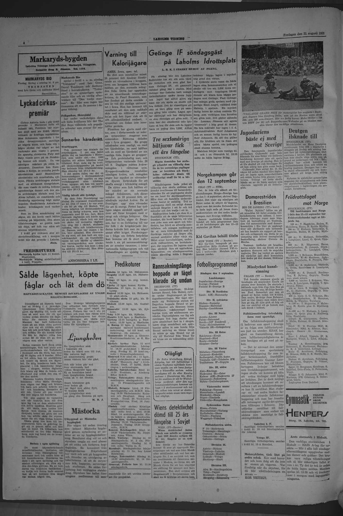 Laholms Tidning Fredag 31 augusti 1951, sida 4