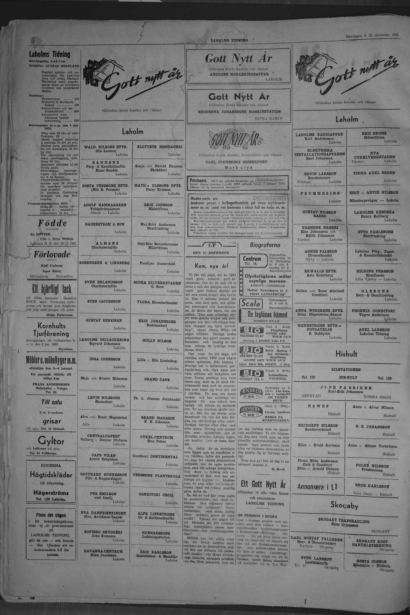 Laholms Tidning Måndag 31 december 1951, sida 2