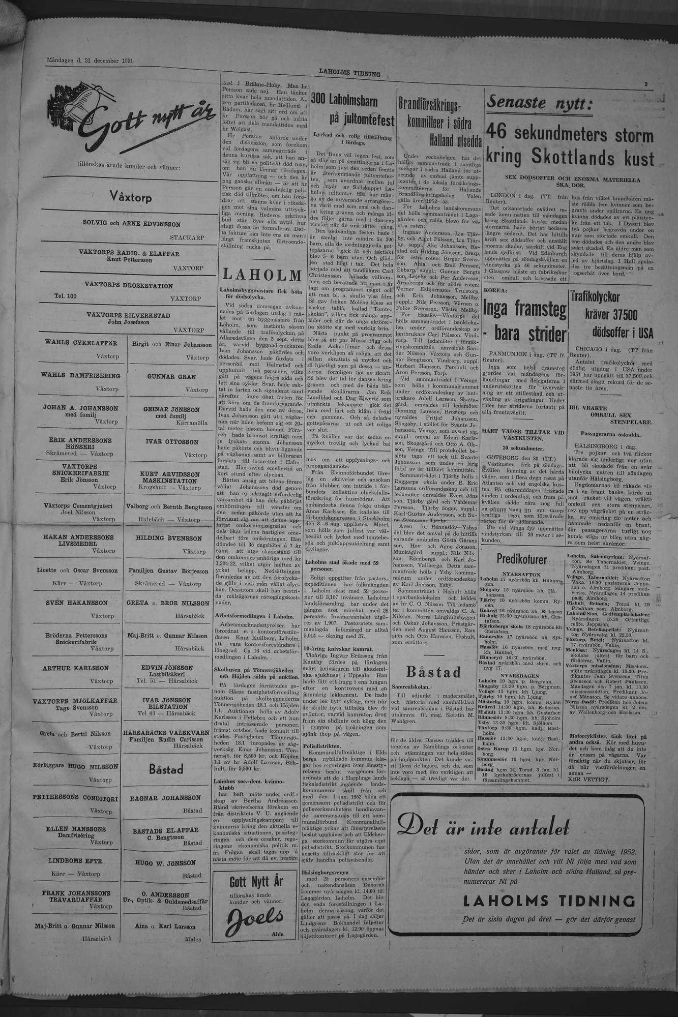 Laholms Tidning Måndag 31 december 1951, sida 3