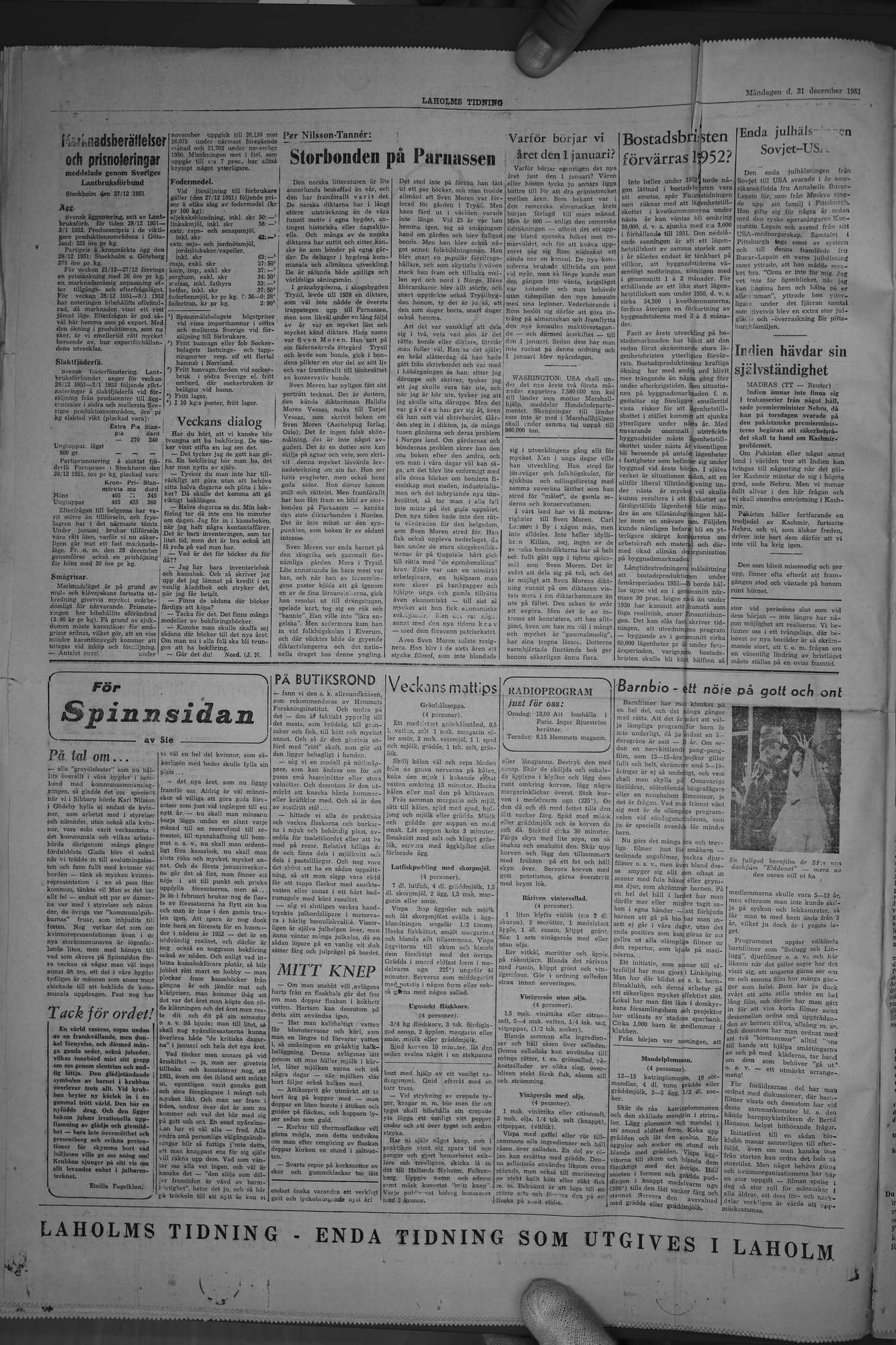 Laholms Tidning Måndag 31 december 1951, sida 6