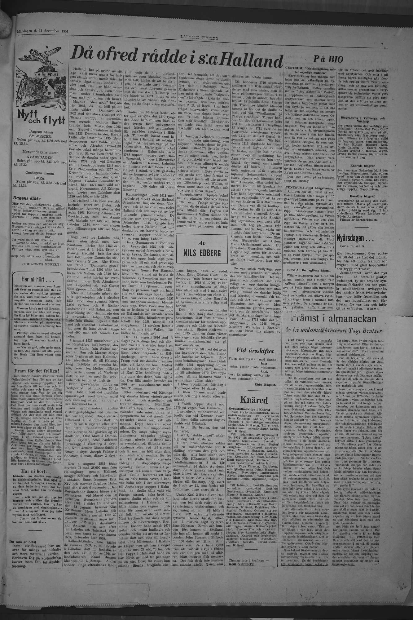 Laholms Tidning Måndag 31 december 1951, sida 7