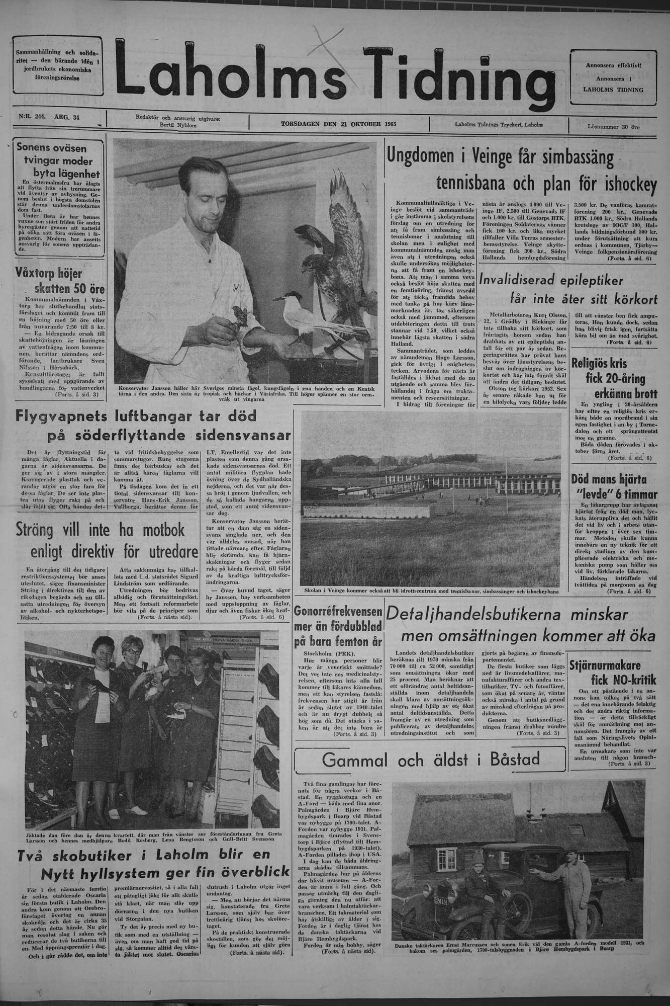 Laholms Tidning Torsdag 21 oktober 1965, sida 1