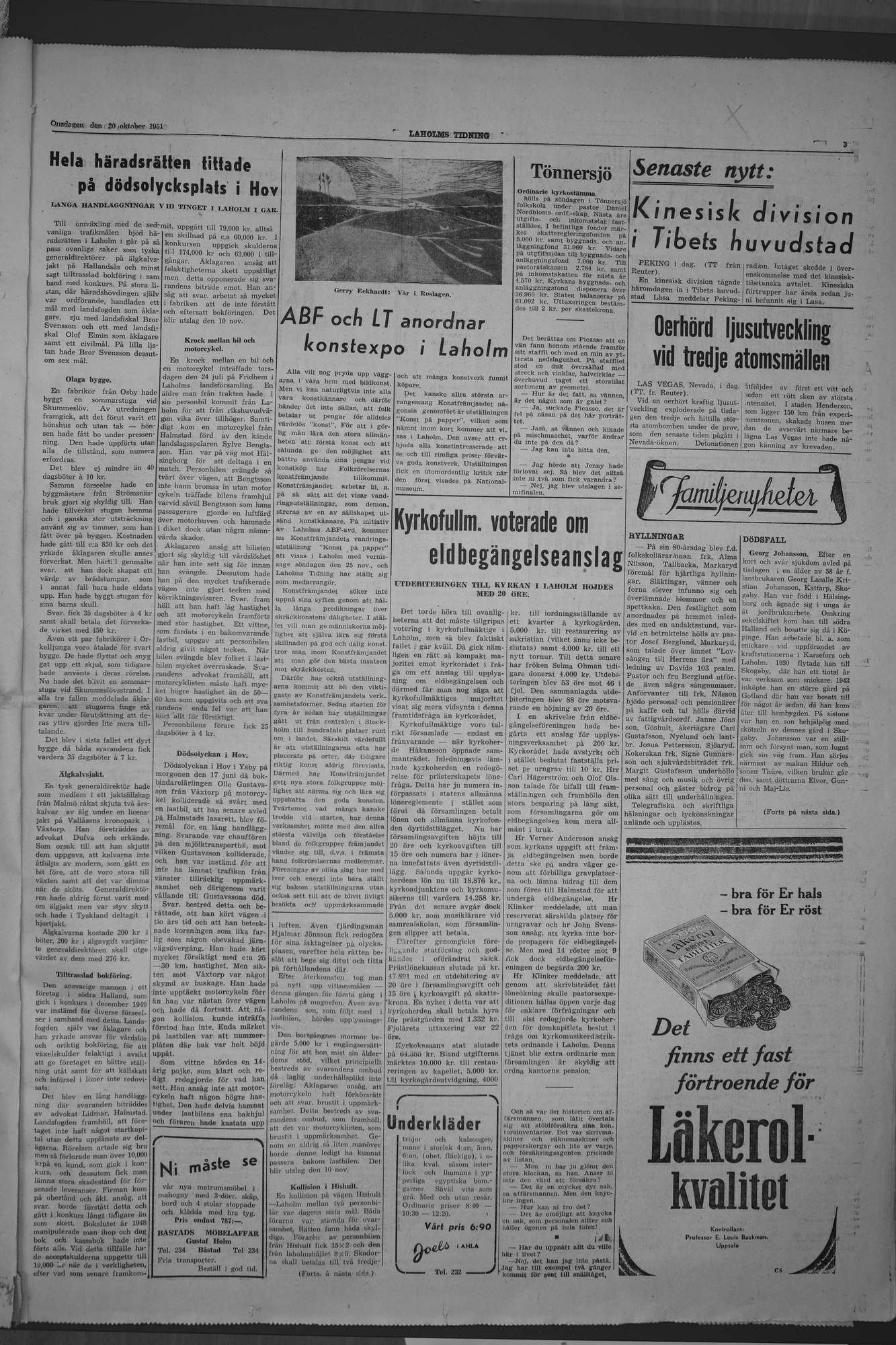 Laholms Tidning Onsdag 31 oktober 1951, sida 3