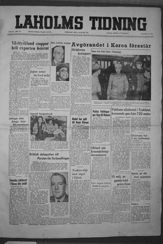 Förstasidan, Lördag 4 augusti 1951