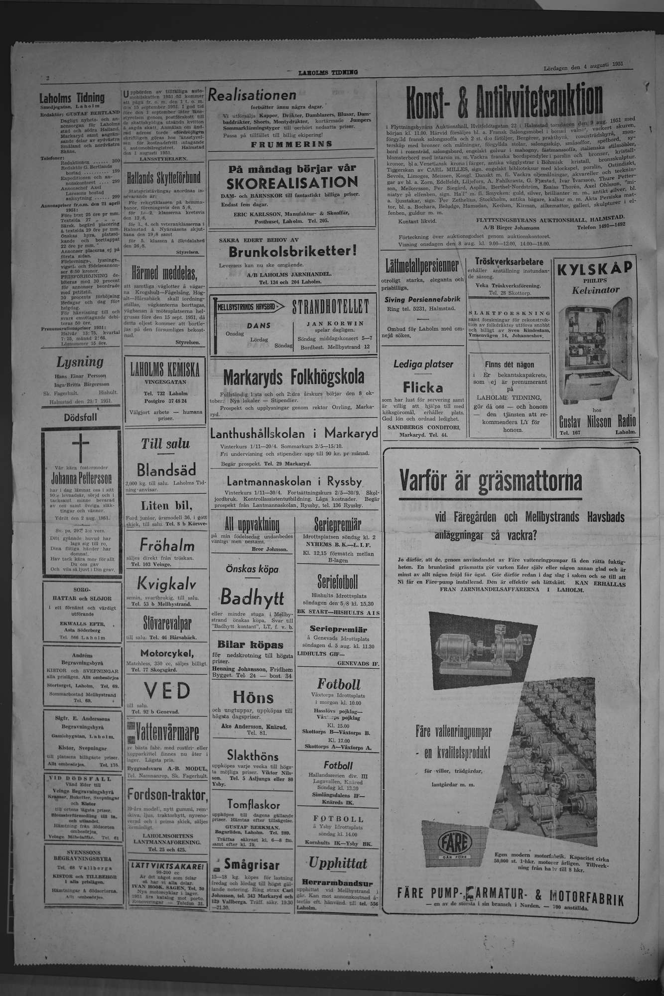 Laholms Tidning Lördag 4 augusti 1951, sida 2