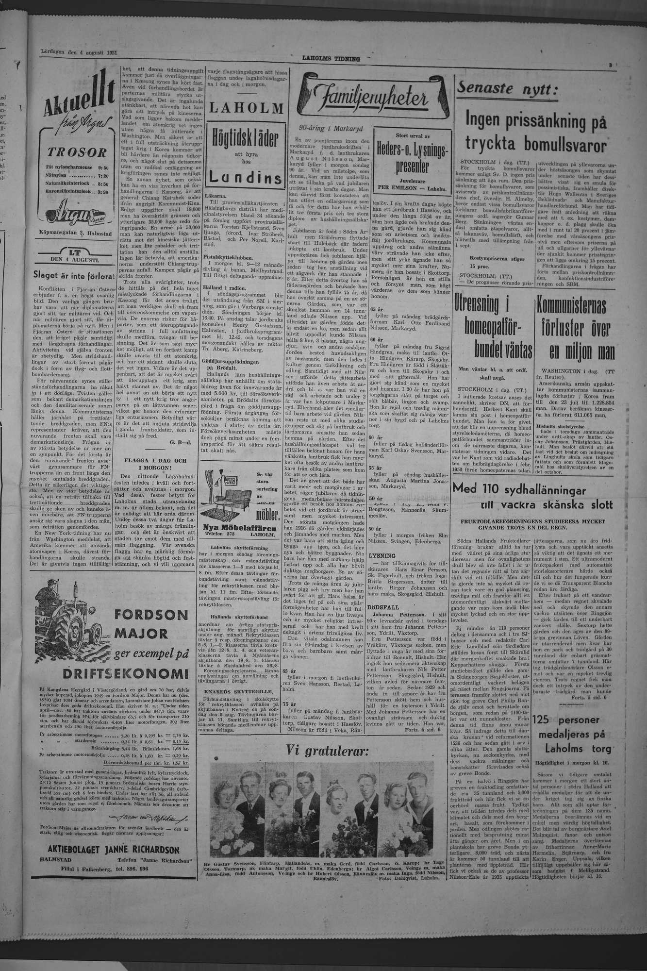 Laholms Tidning Lördag 4 augusti 1951, sida 3