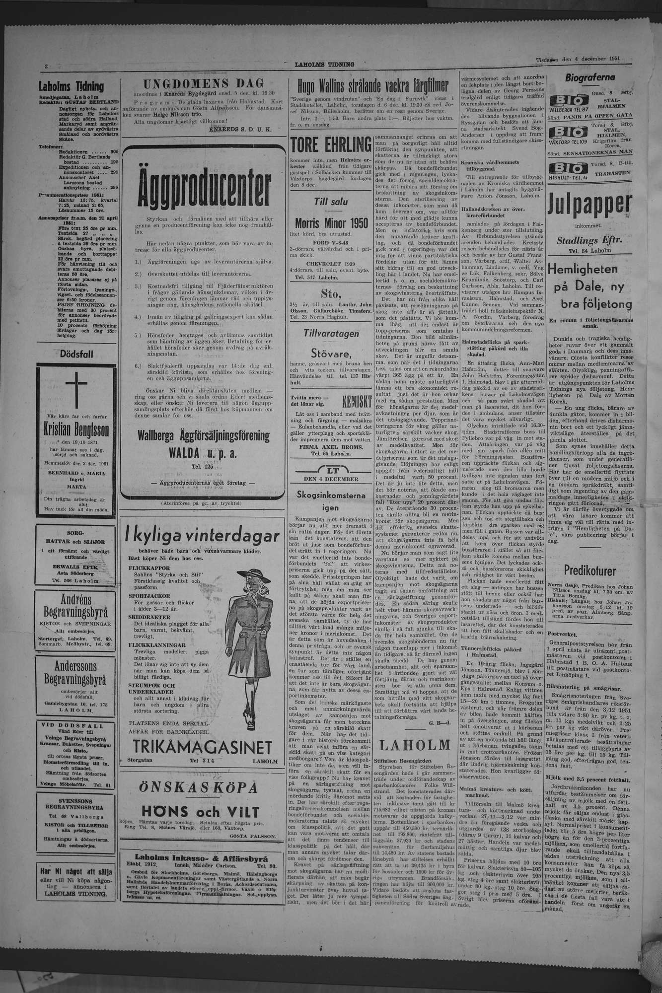 Laholms Tidning Tisdag 4 december 1951, sida 2