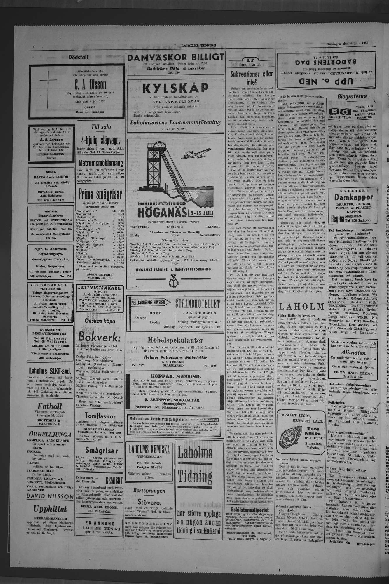 Laholms Tidning Onsdag 4 juli 1951, sida 2