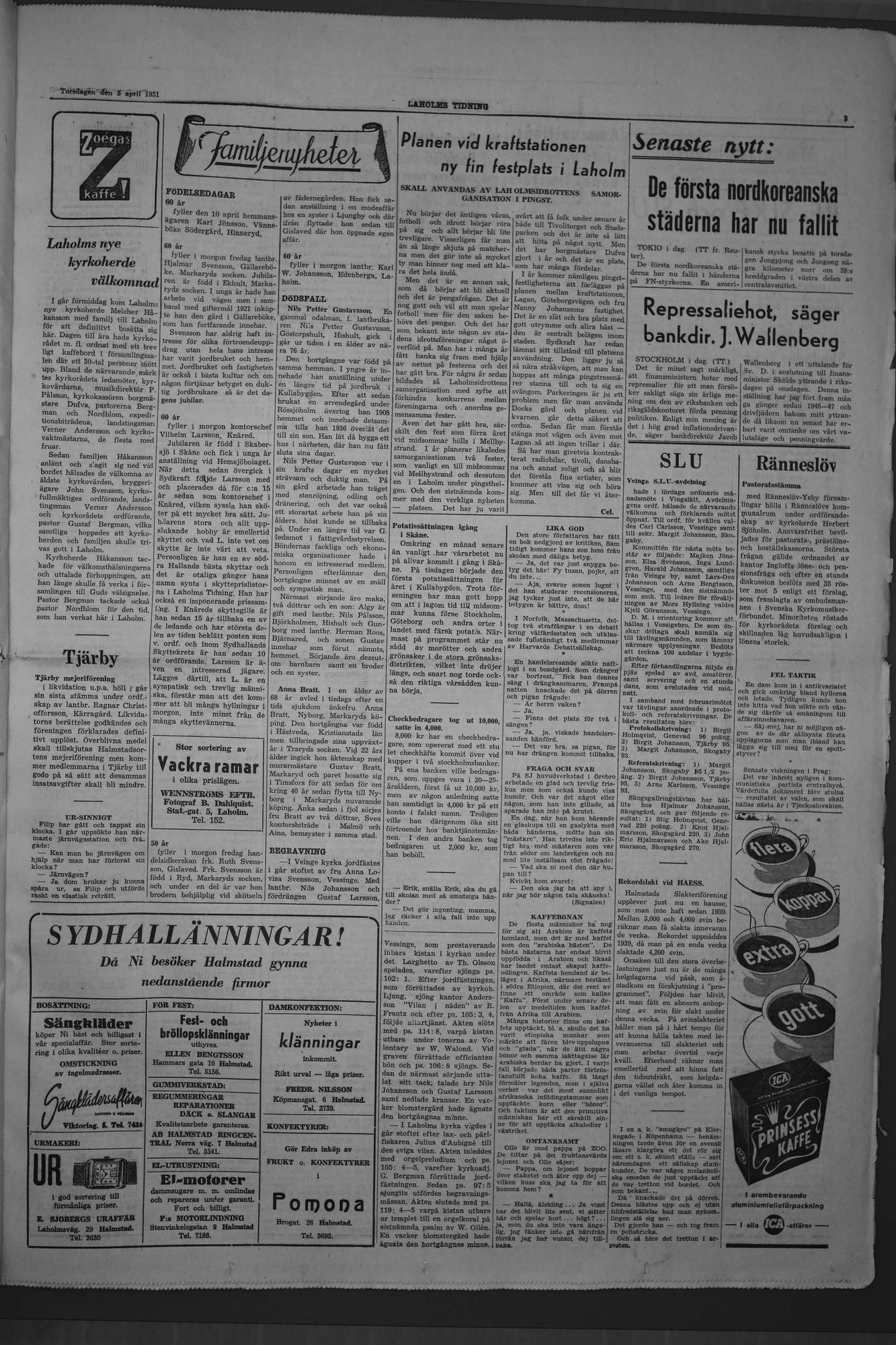 Laholms Tidning Torsdag 5 april 1951, sida 3