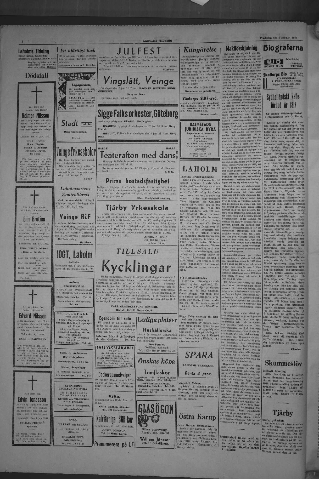 Laholms Tidning Fredag 5 januari 1951, sida 2