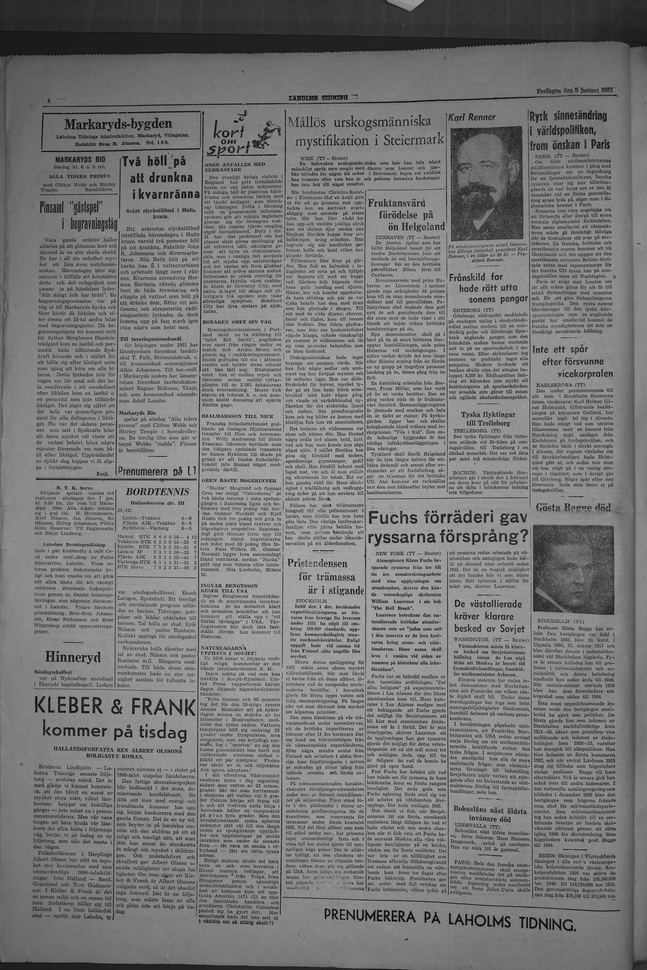 Laholms Tidning Fredag 5 januari 1951, sida 4