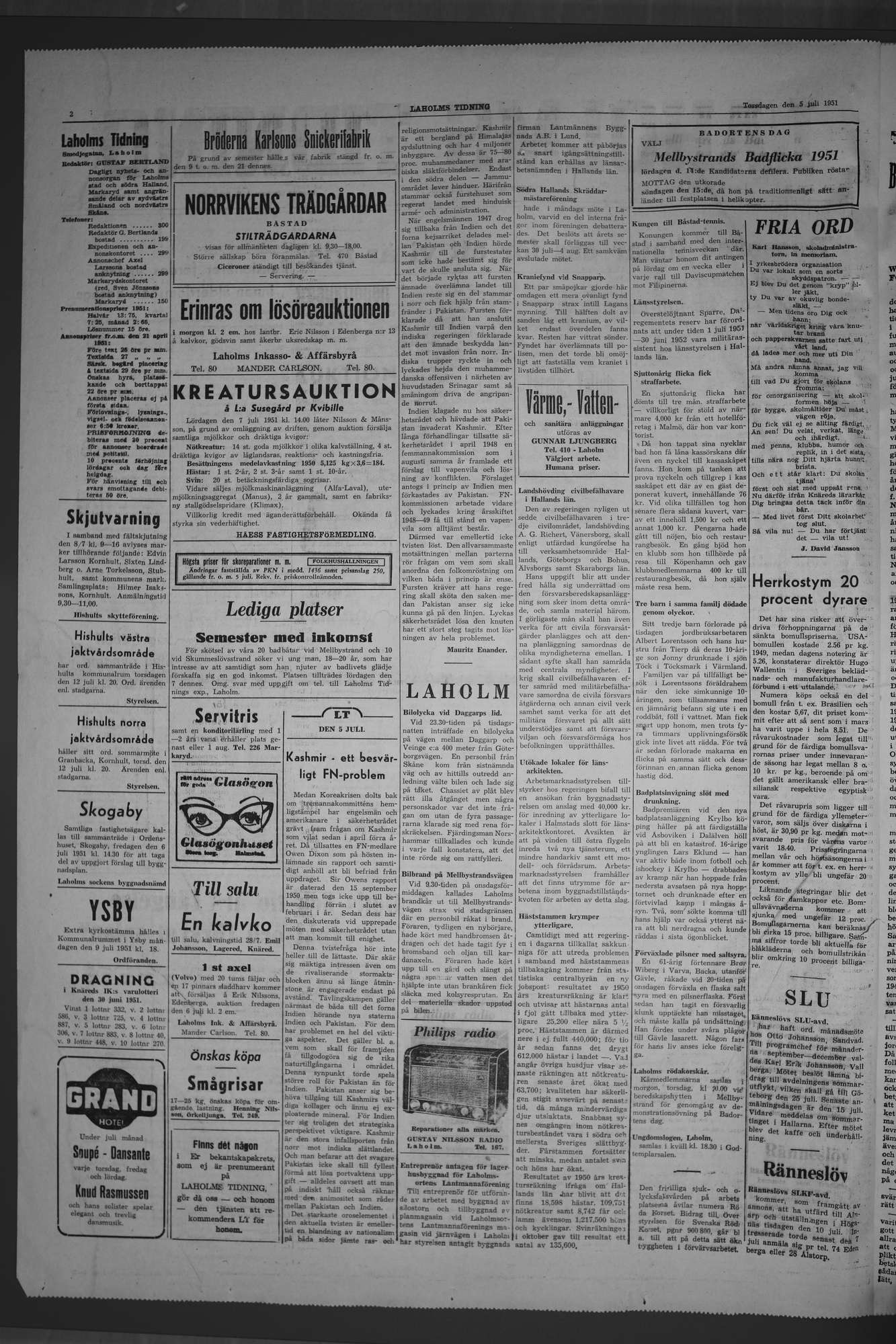 Laholms Tidning Torsdag 5 juli 1951, sida 2