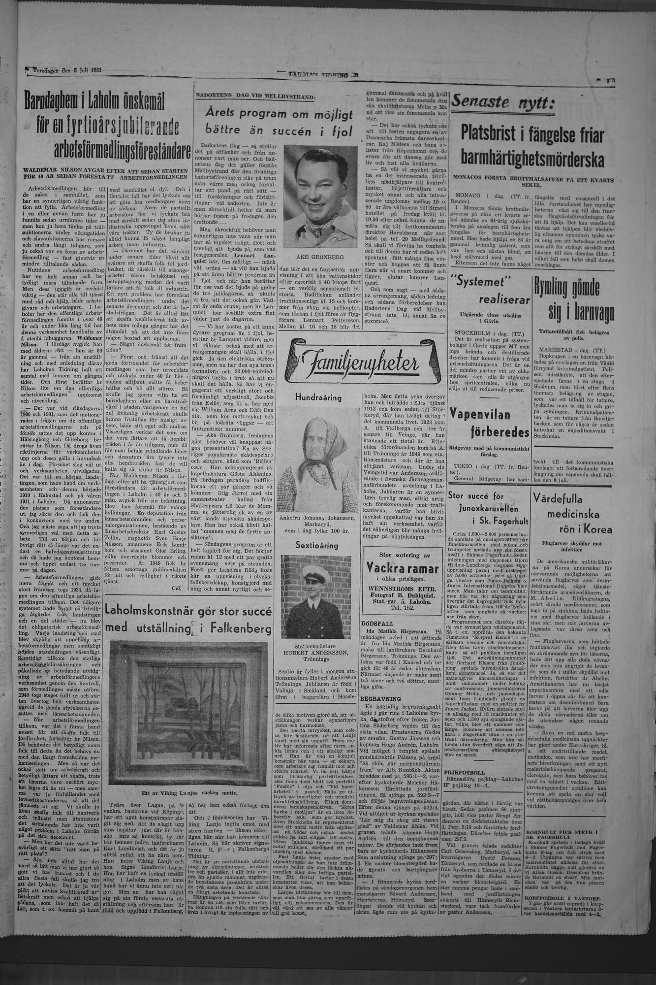 Laholms Tidning Torsdag 5 juli 1951, sida 3