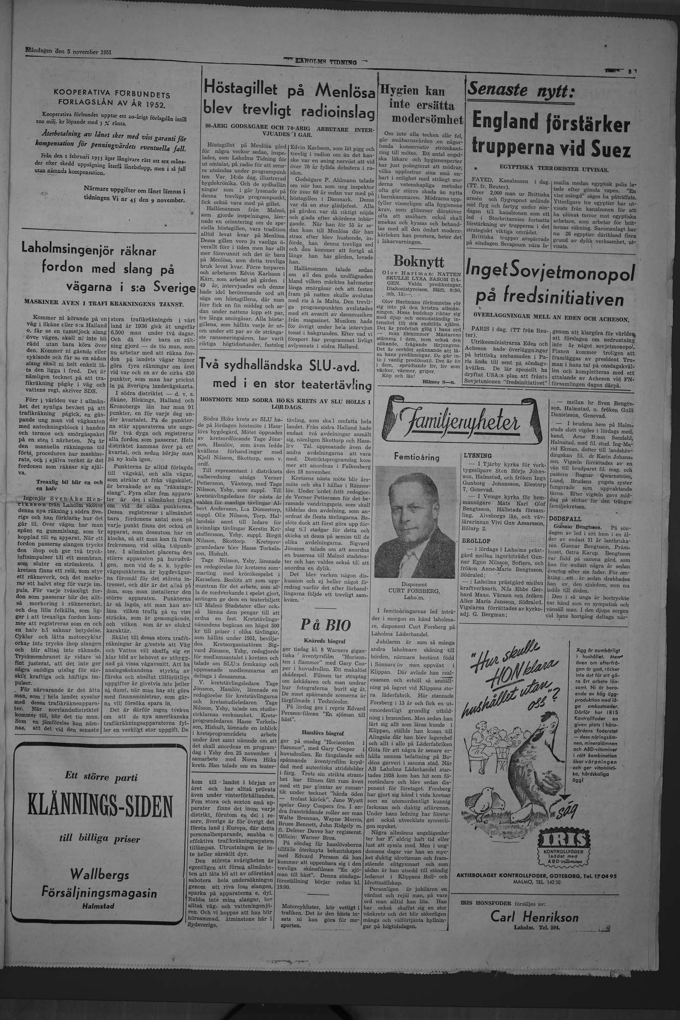 Laholms Tidning Måndag 5 november 1951, sida 3