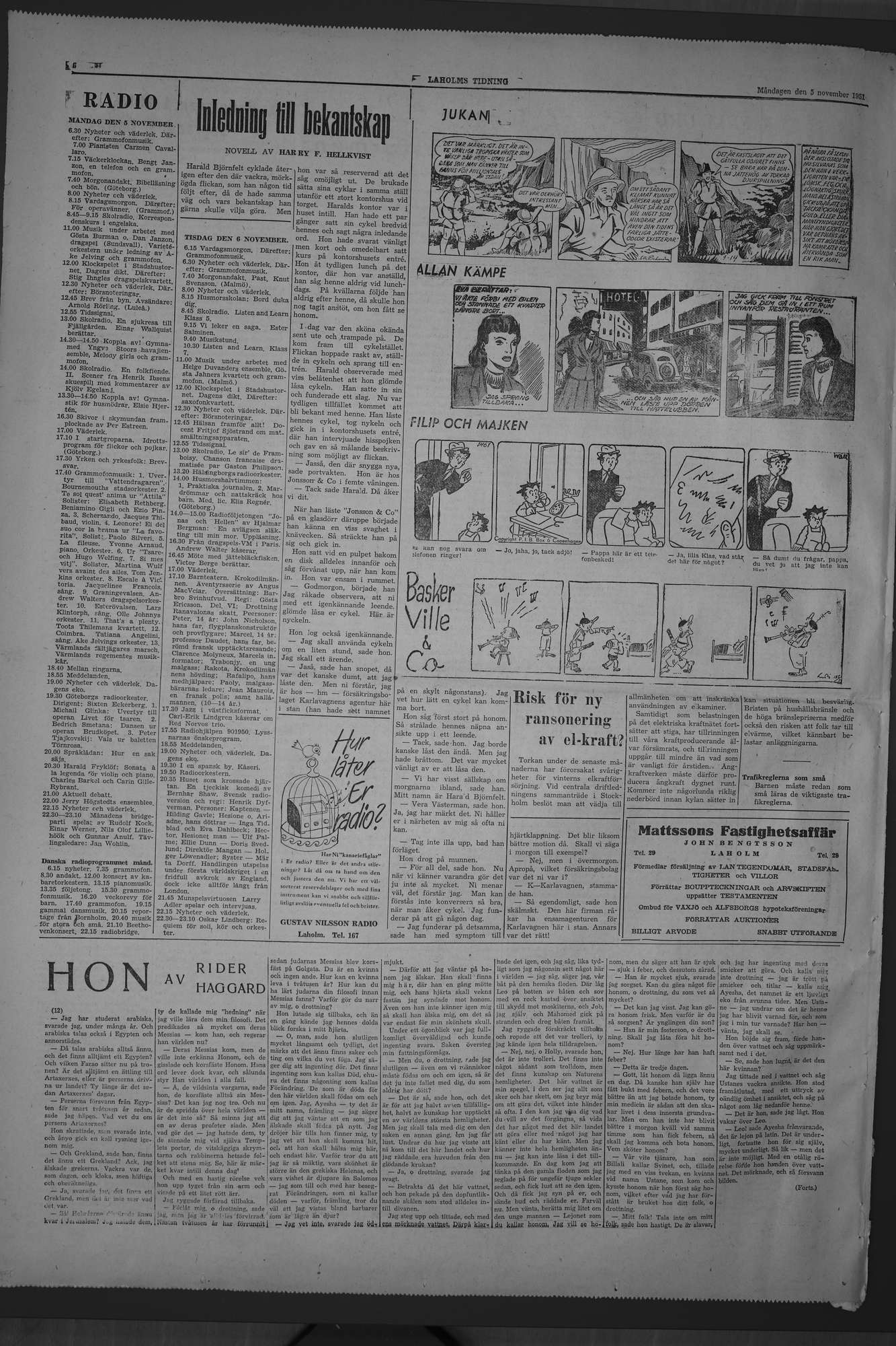 Laholms Tidning Måndag 5 november 1951, sida 6
