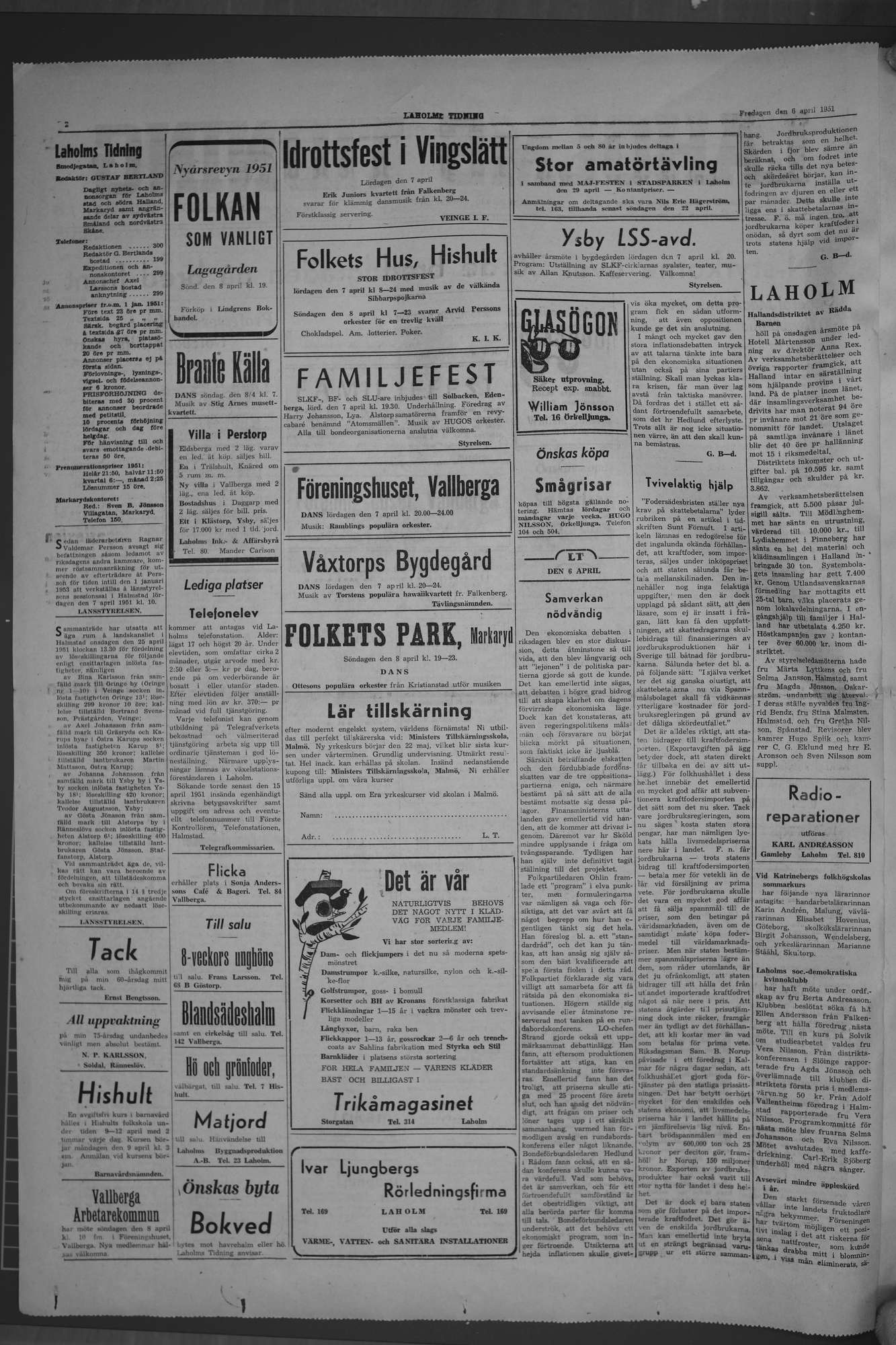 Laholms Tidning Fredag 6 april 1951, sida 2