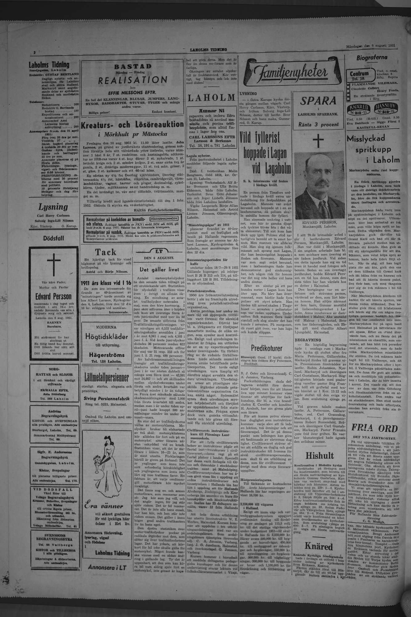 Laholms Tidning Måndag 6 augusti 1951, sida 2