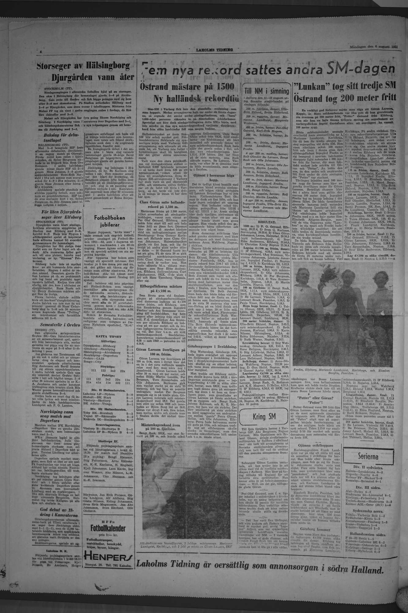 Laholms Tidning Måndag 6 augusti 1951, sida 4