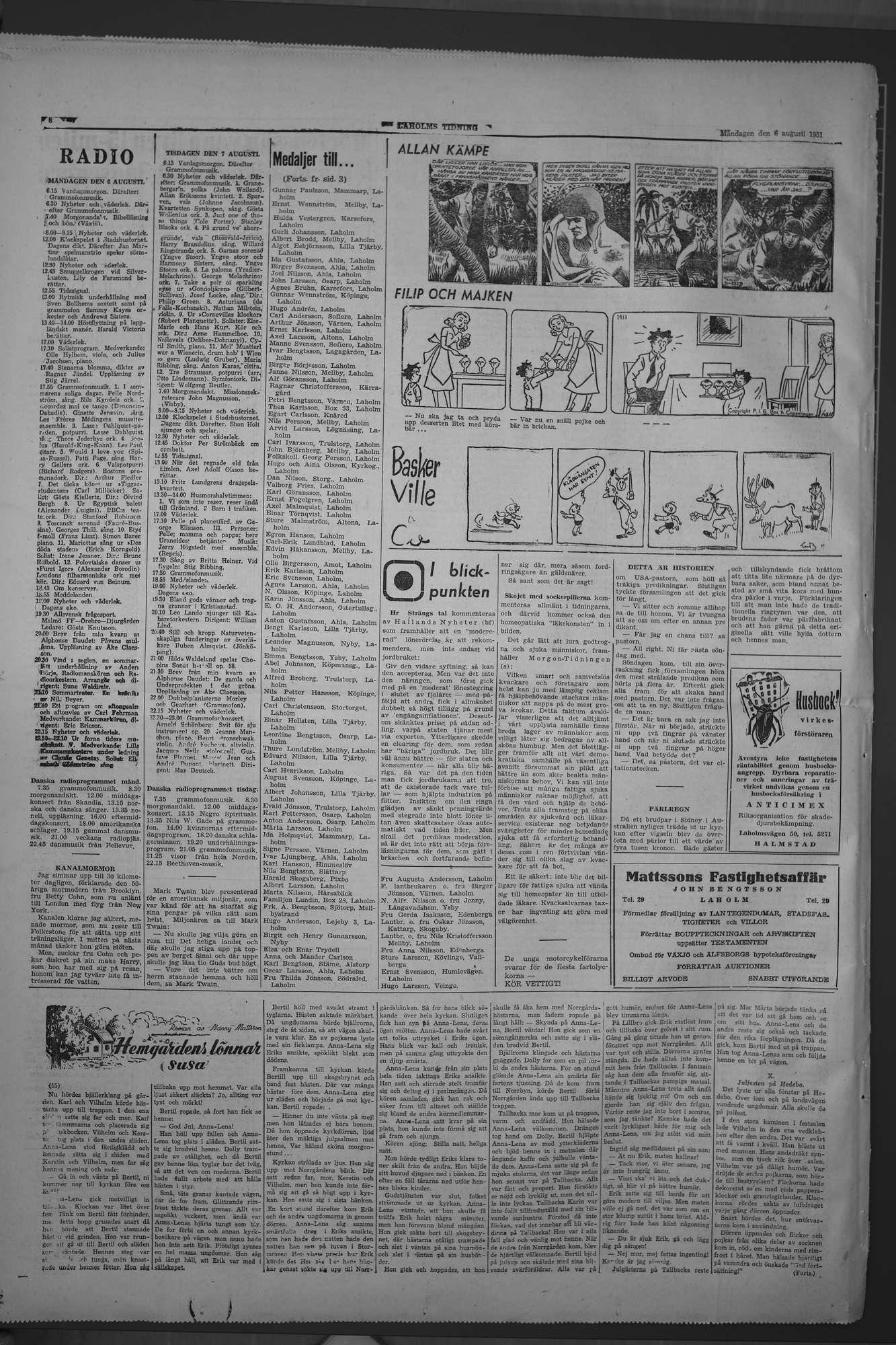 Laholms Tidning Måndag 6 augusti 1951, sida 6
