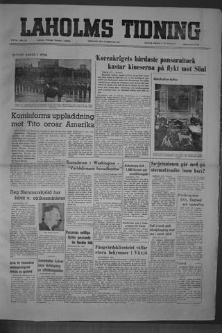 Förstasidan, Tisdag 6 februari 1951