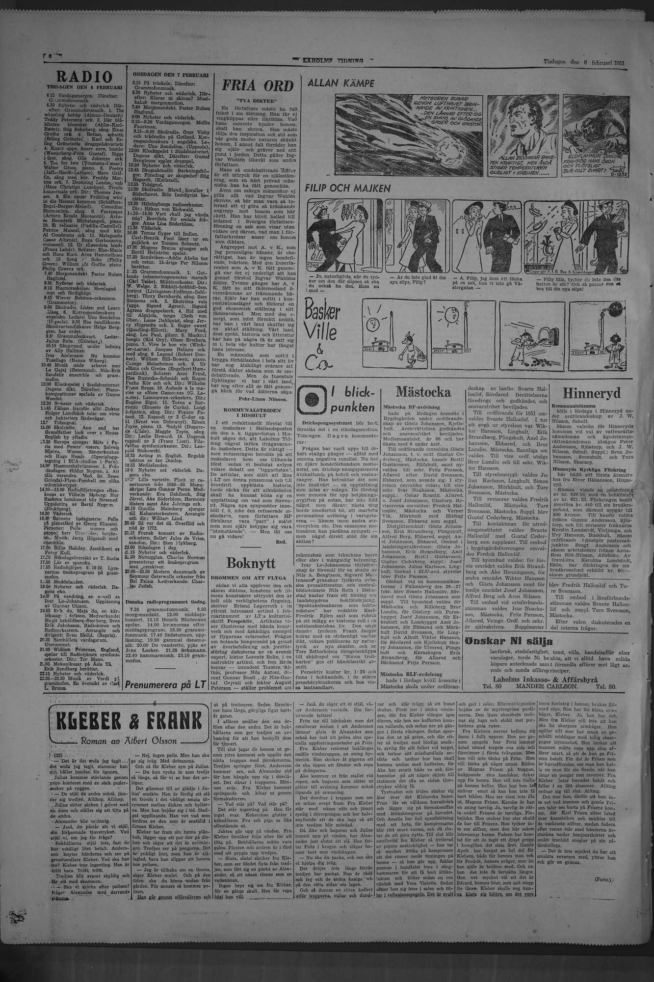Laholms Tidning Tisdag 6 februari 1951, sida 6
