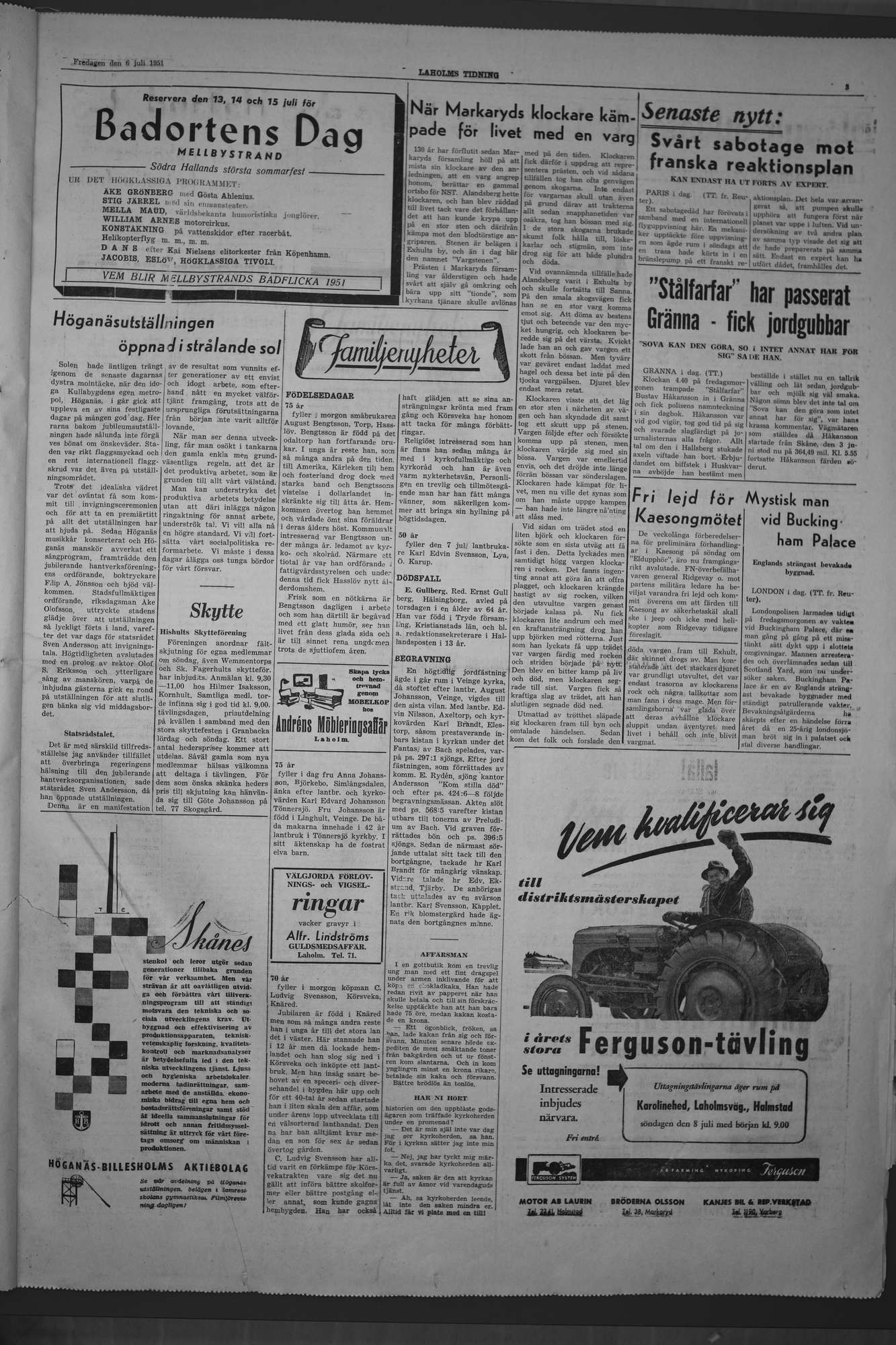 Laholms Tidning Fredag 6 juli 1951, sida 3