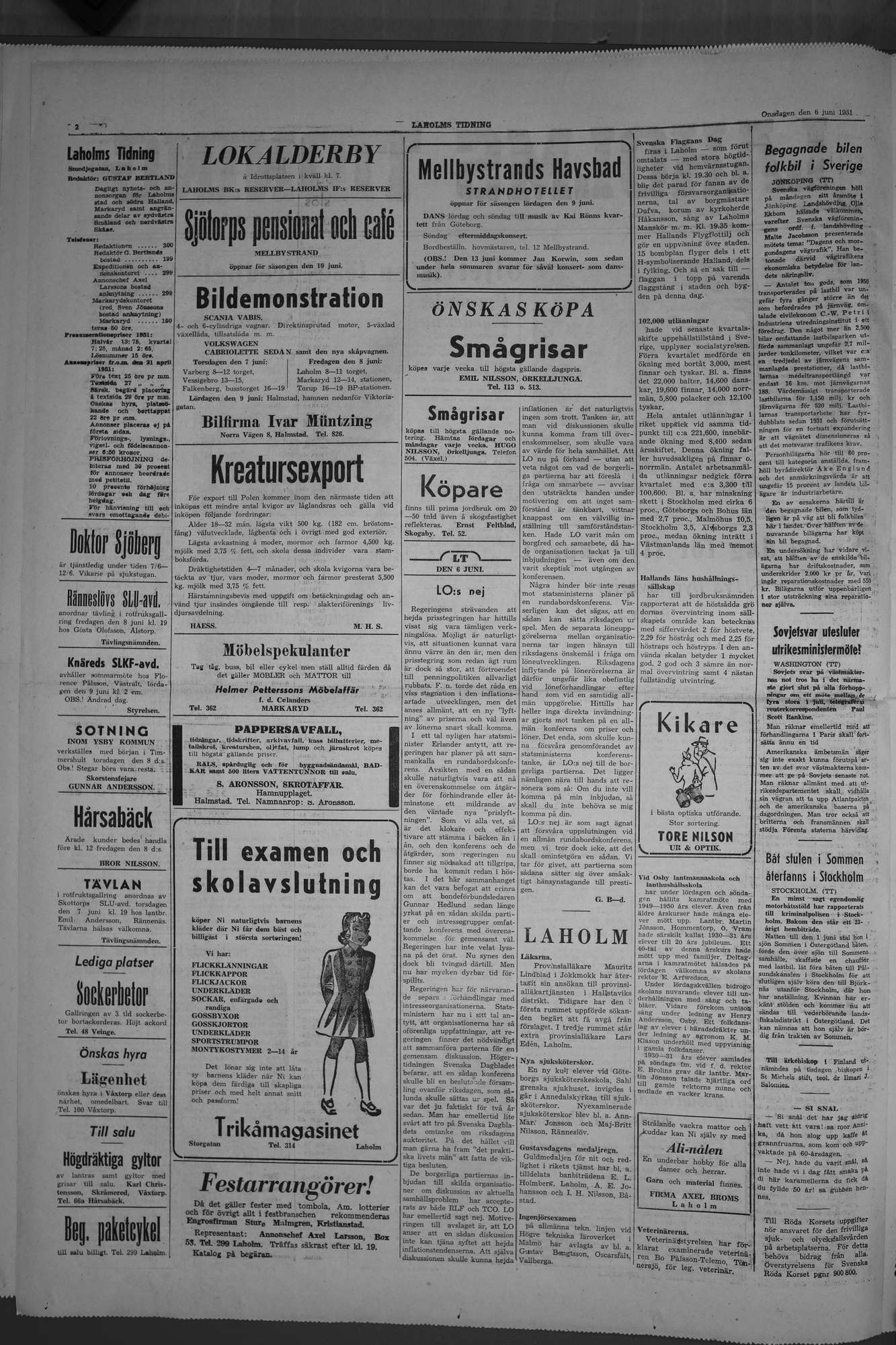 Laholms Tidning Onsdag 6 juni 1951, sida 2